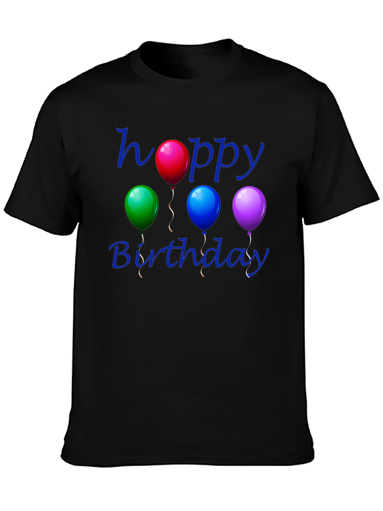 Black Happy Birthday Balloon T-Shirt - Black Cotton view 3