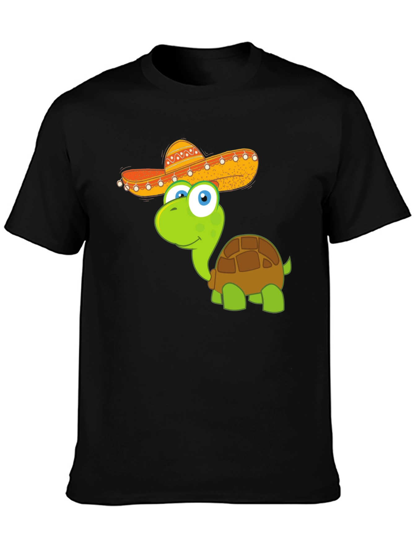 Black Cartoon Turtle with Sombrero T-Shirt view 3