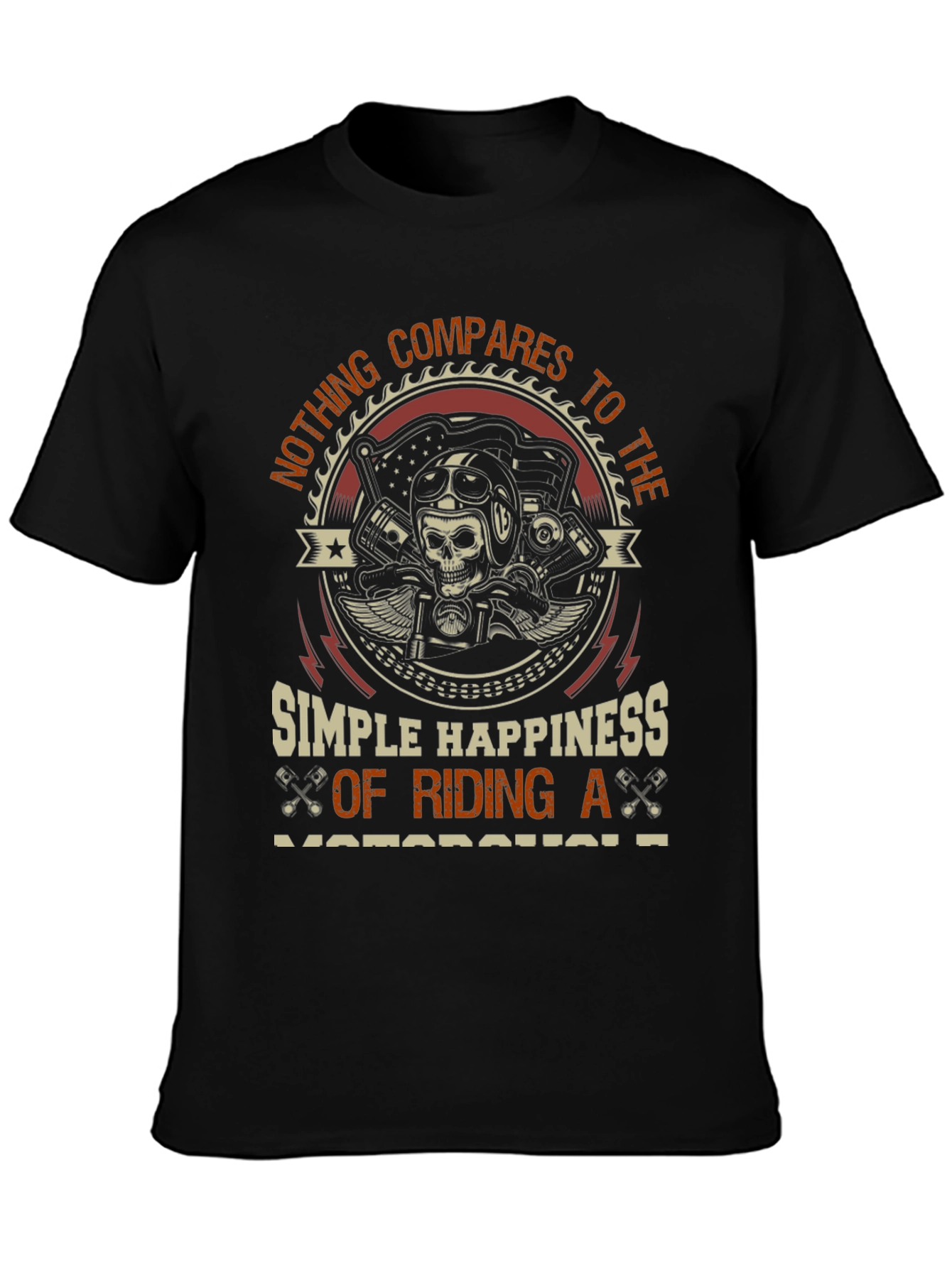 Black Motorcycle Rider T-Shirt - Simple Happiness Design view 3