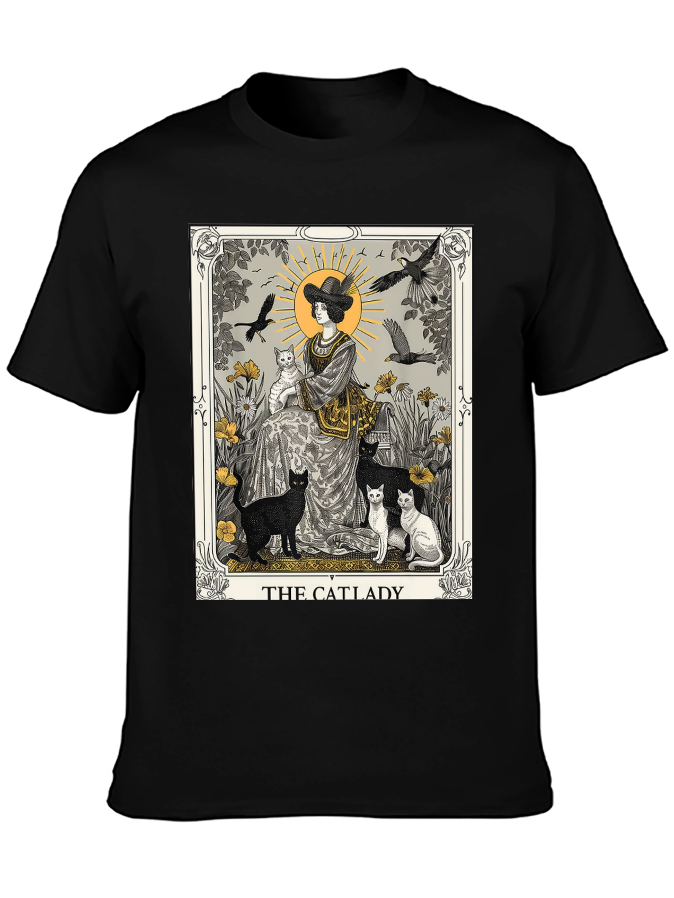 Black The Catlady Tarot Card T-Shirt - Unisex Graphic Tee view 3