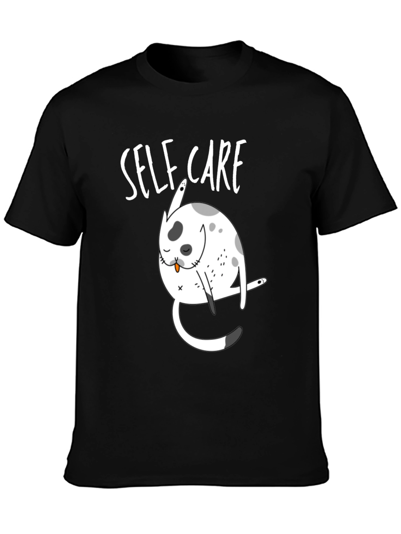 Black Self-Care Cat Graphic Tee - Comfortable Cotton Blend view 3