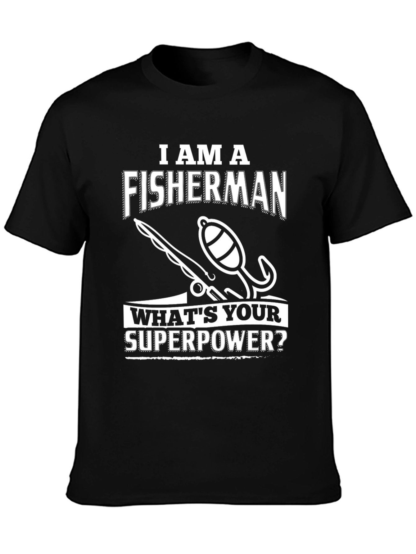 Black Fisherman Superpower T-Shirt - Humorous Angler Tee view 3