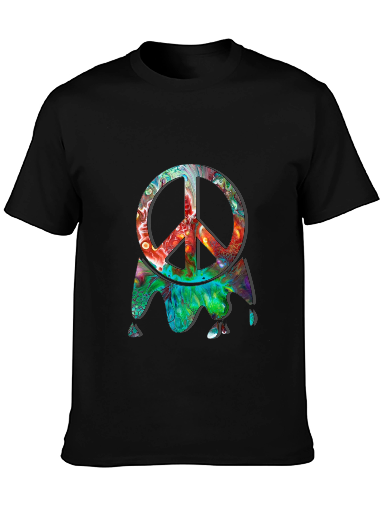 Black Psychedelic Peace Sign Black Graphic Tee view 3