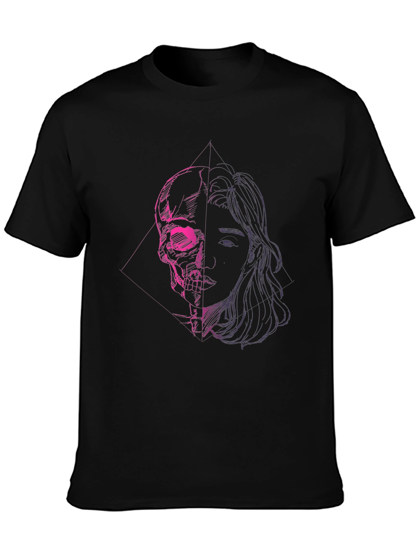 Black Skull & Portrait Graphic Black T-Shirt view 3
