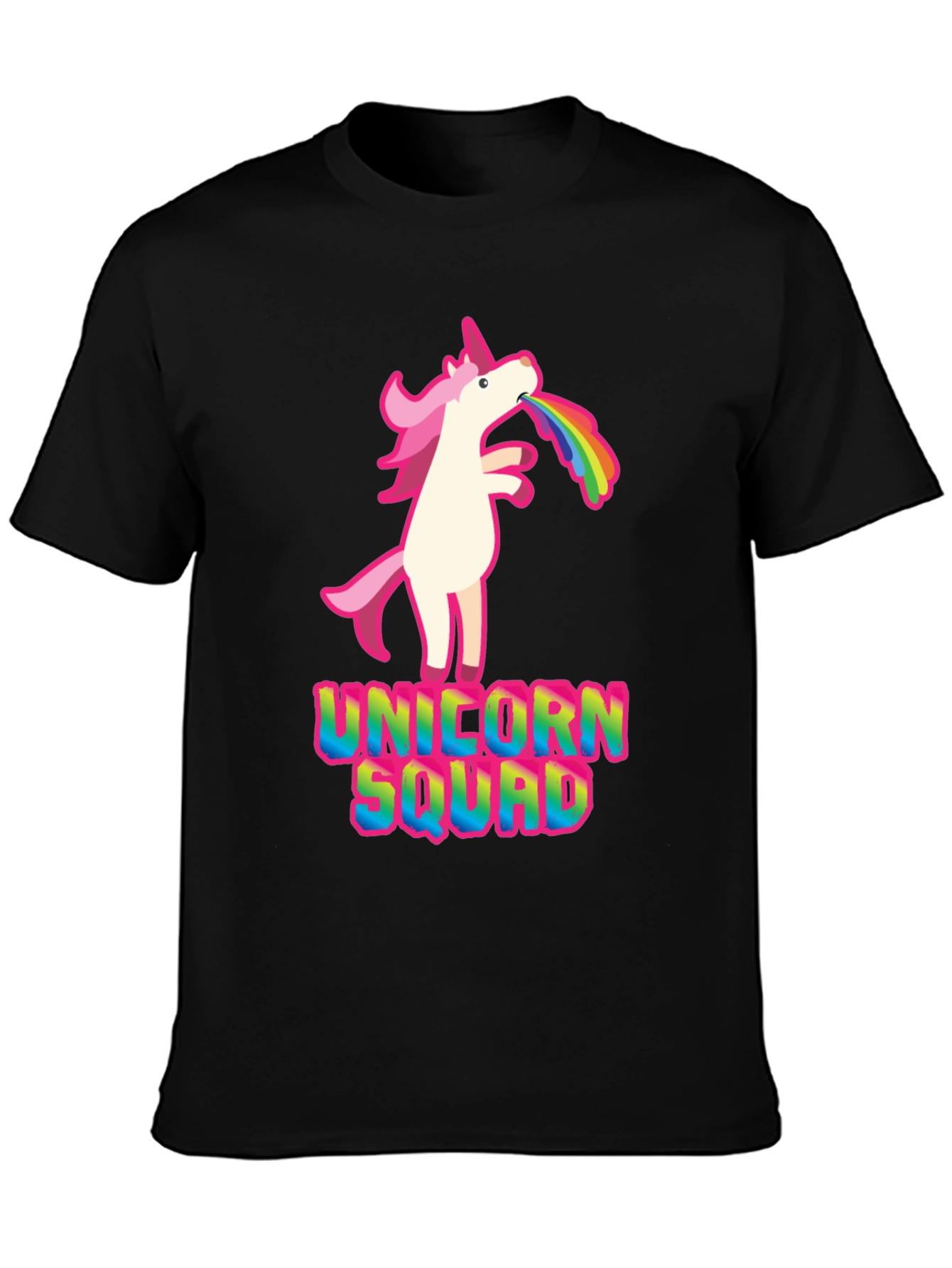 Black Unicorn Squad Graphic T-Shirt - Rainbow Vomit Design view 3