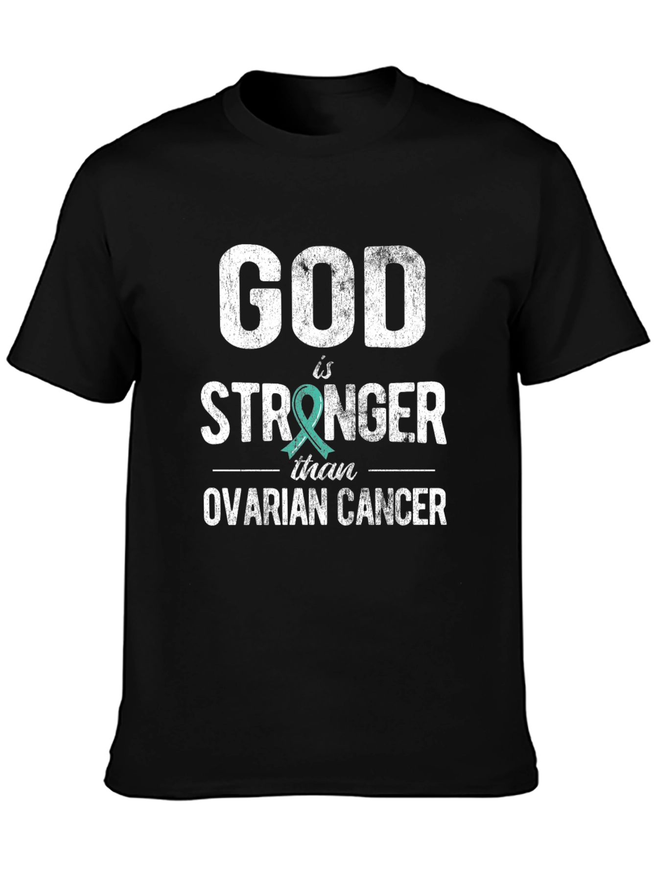 Black God is Stronger Than Ovarian Cancer Awareness T-Shirt view 3