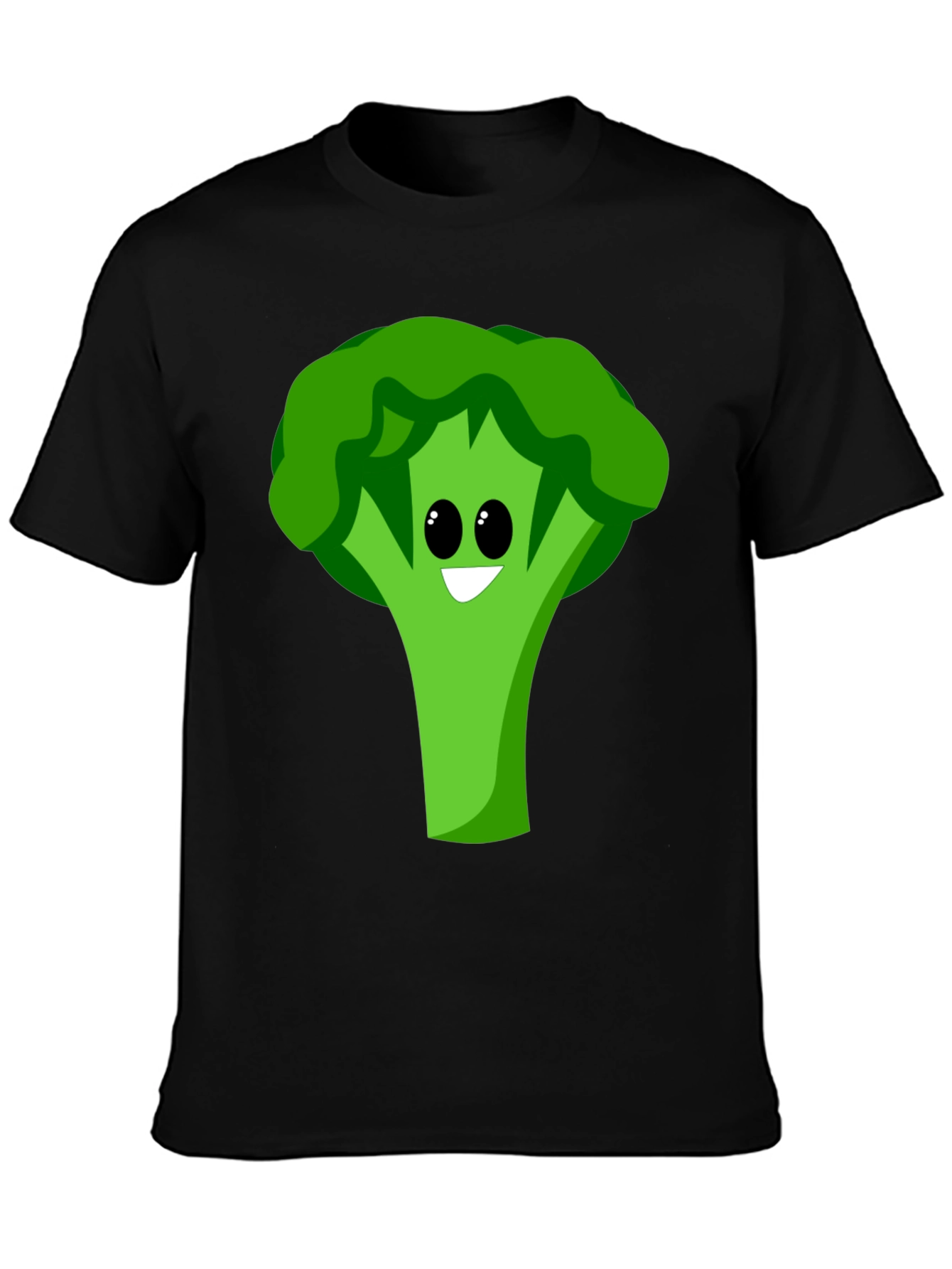 Black Cartoon Broccoli Graphic Tee - Black Cotton Blend view 3
