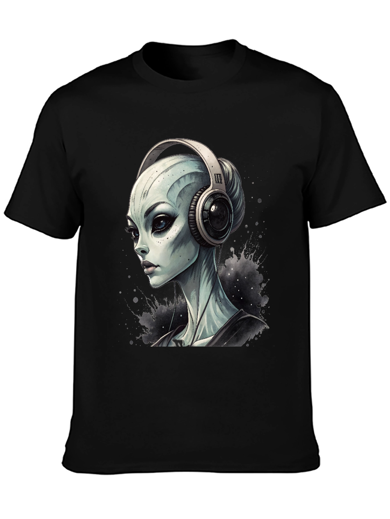 Black Alien DJ Black T-Shirt - Sci-Fi Music Lover Tee view 3