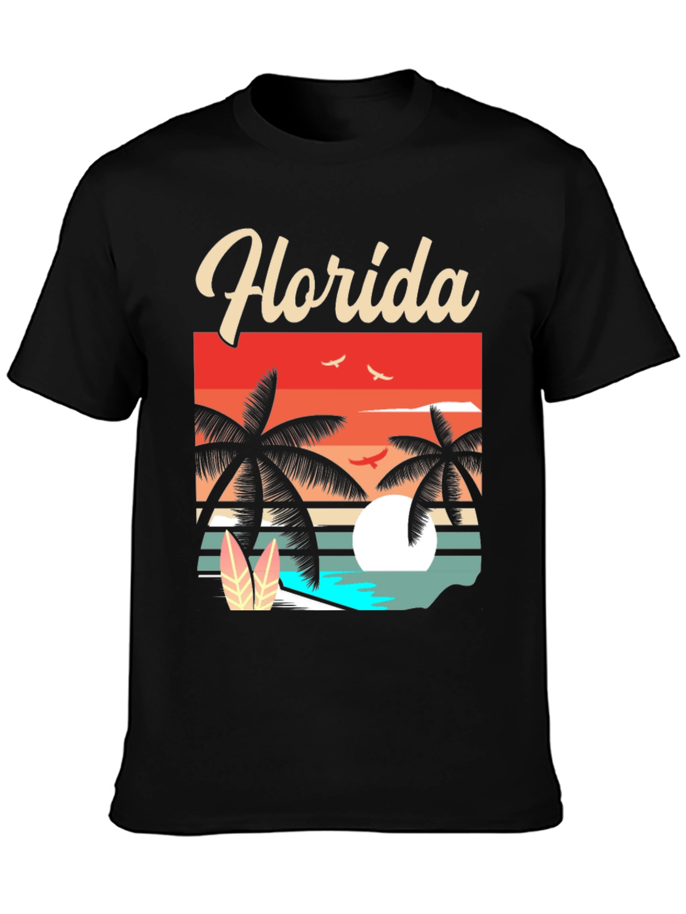 Black Florida Retro Sunset Palm T-Shirt view 3