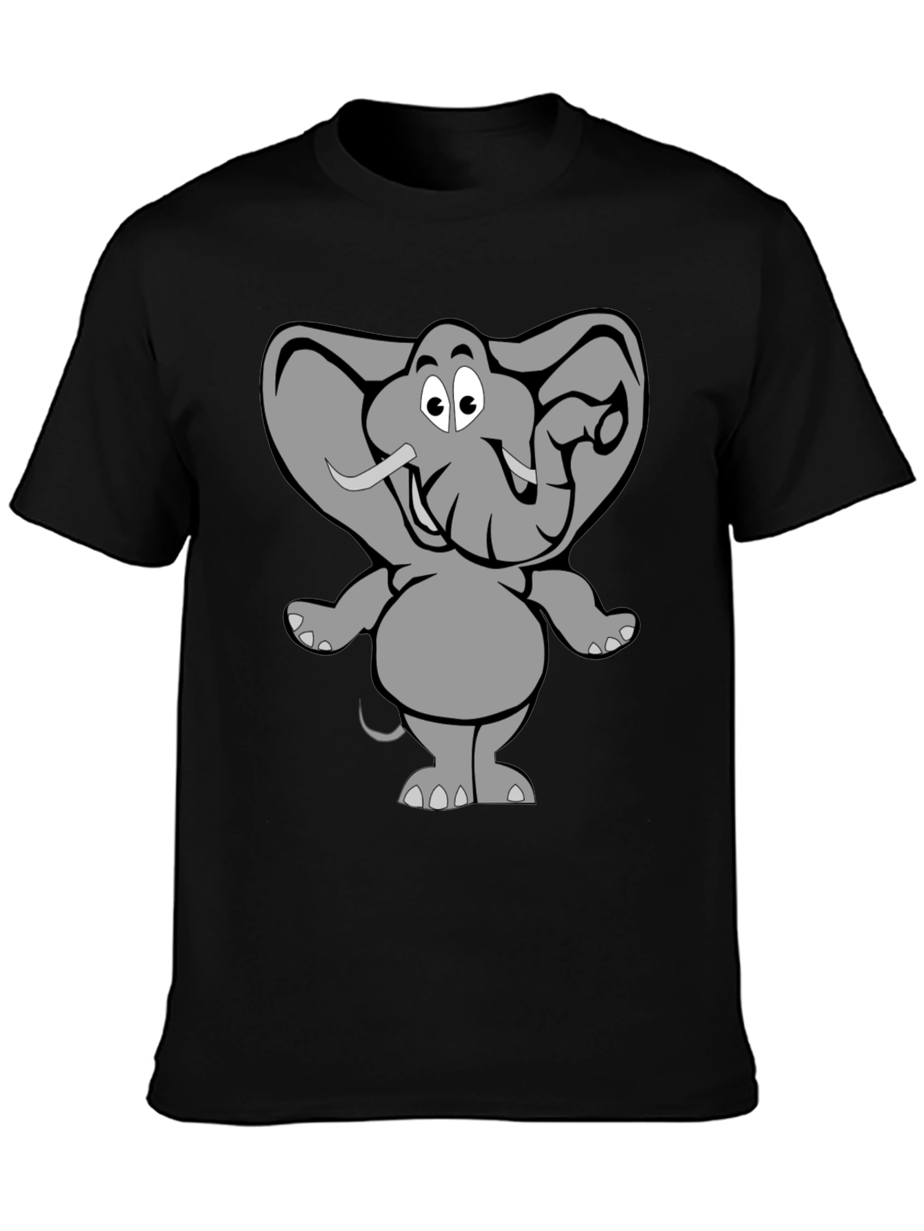 Black Elephant Cartoon Graphic Black T-Shirt view 3