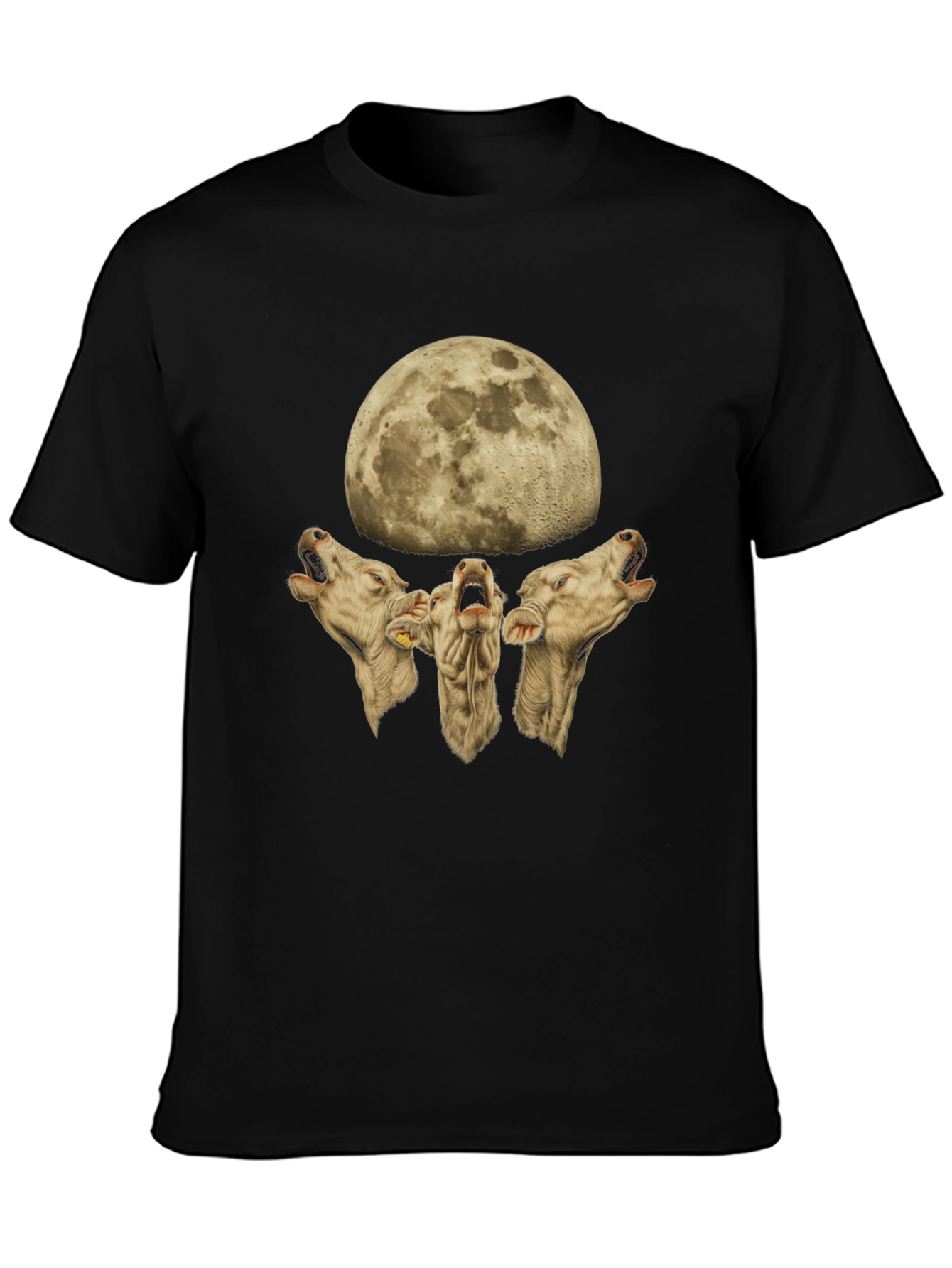 Cow Howl Moon Black T-Shirt Funny Tee - 3