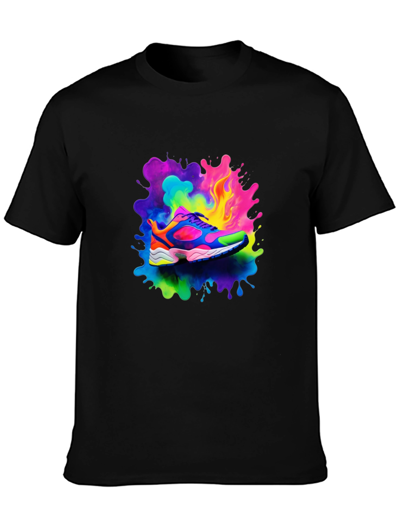 Black Men's Black T-Shirt with Colorful Shoe Design view 3