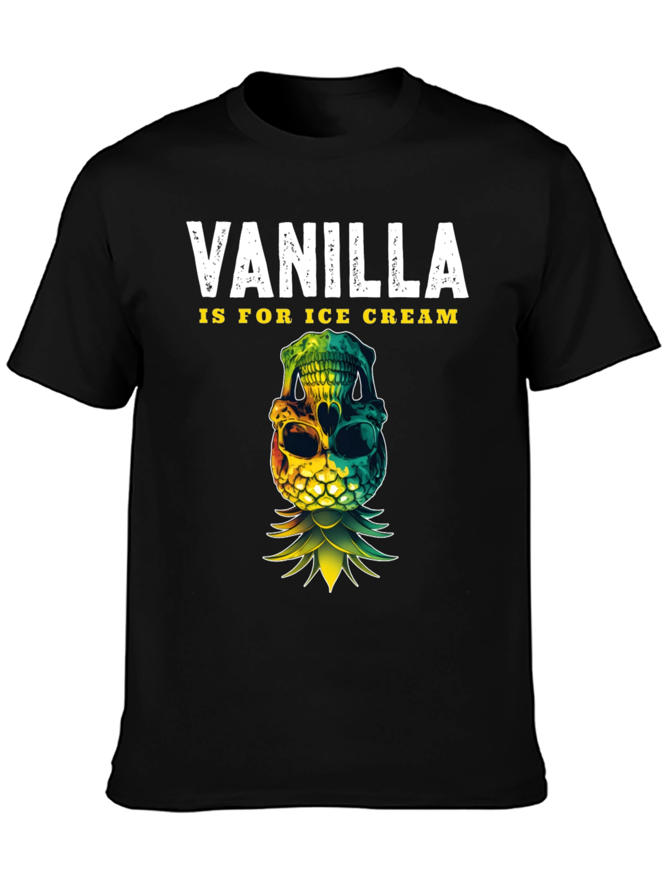 Black Vanilla Ice Cream Skull Pineapple T-Shirt view 3