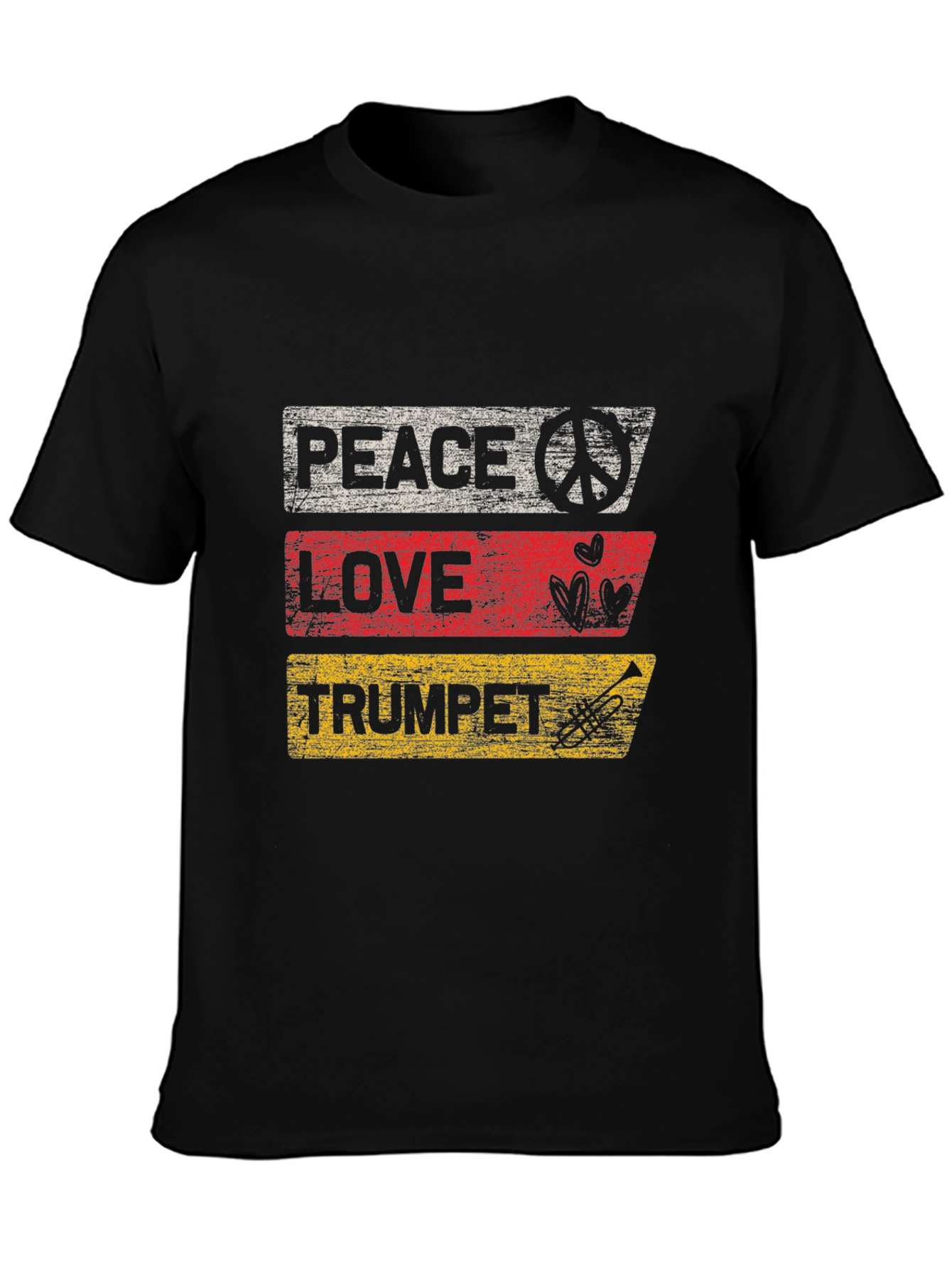 Black Peace Love Trumpet Black Graphic T-Shirt view 3