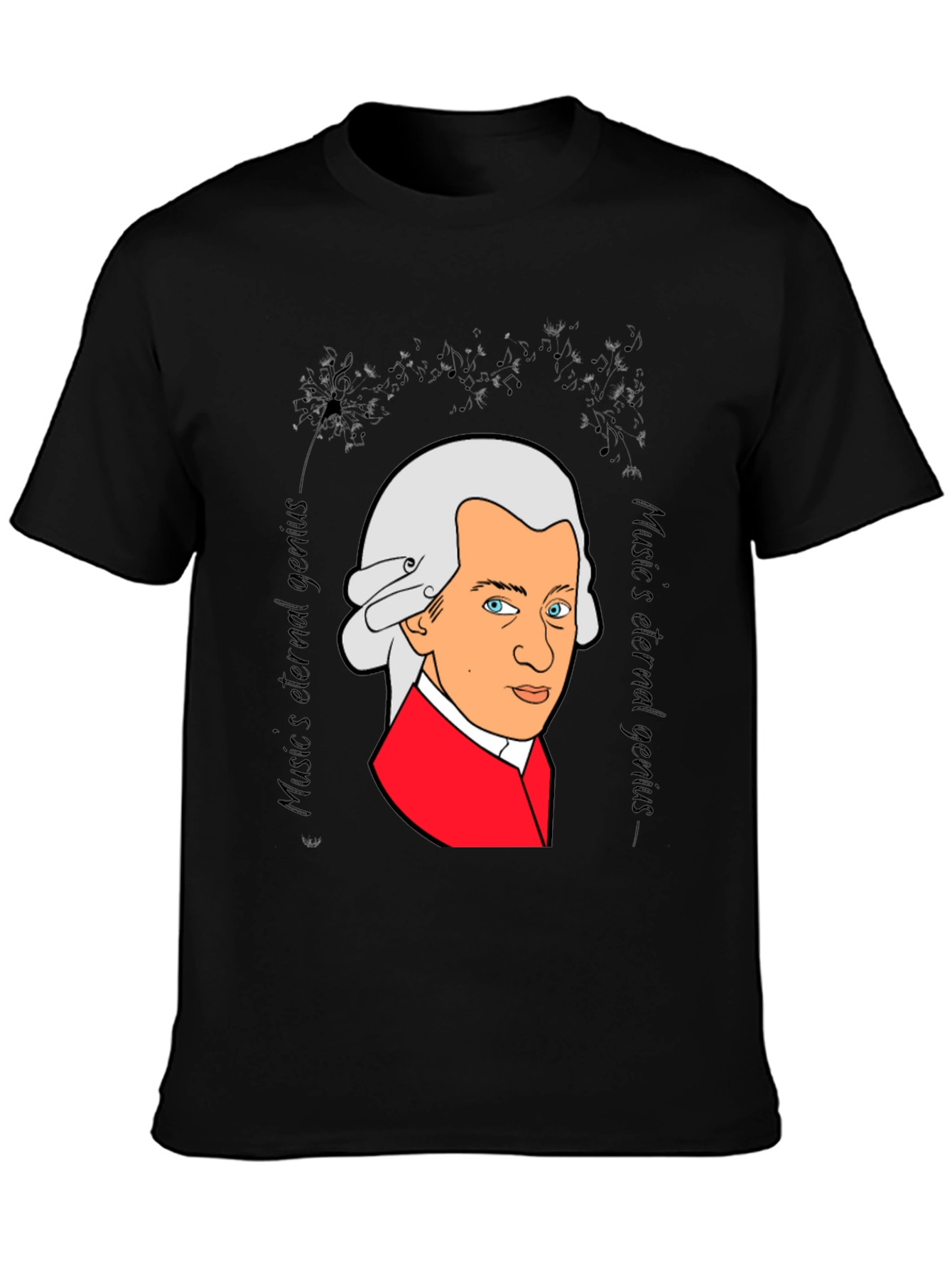Black Mozart Music Genius Black T-Shirt view 3