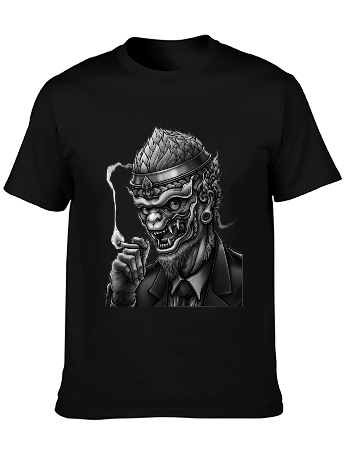 Black Smoking Demon Graphic Tee - Black view 3