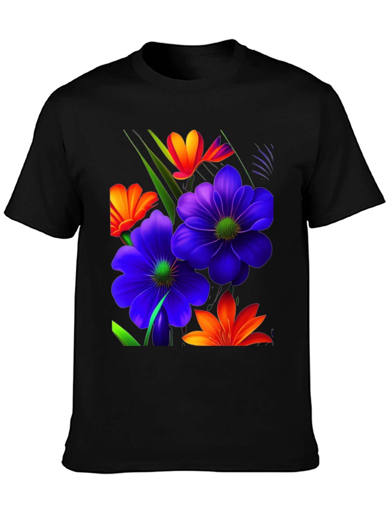 Black Floral Design T-Shirt - Bold & Vibrant view 3