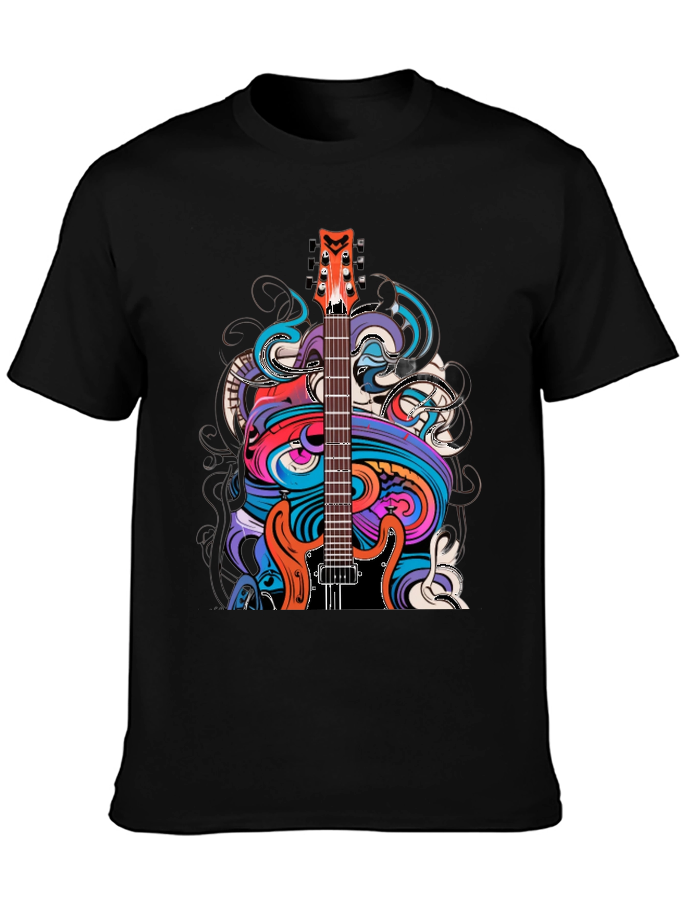 Black Electric Guitar Art T-Shirt - Rock Band Tee view 3