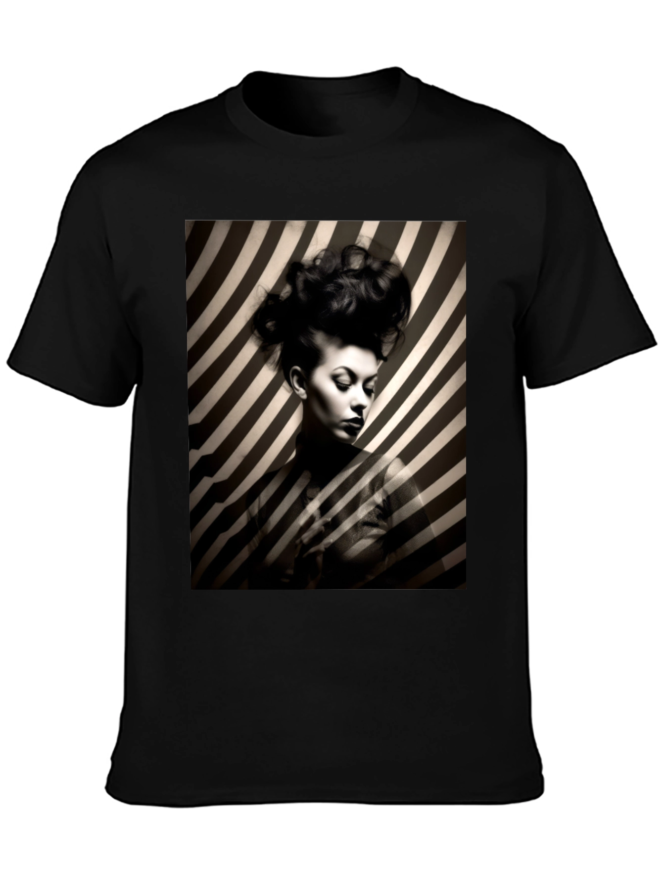 Black Striking Striped Portrait Graphic Tee - Bold Style view 3
