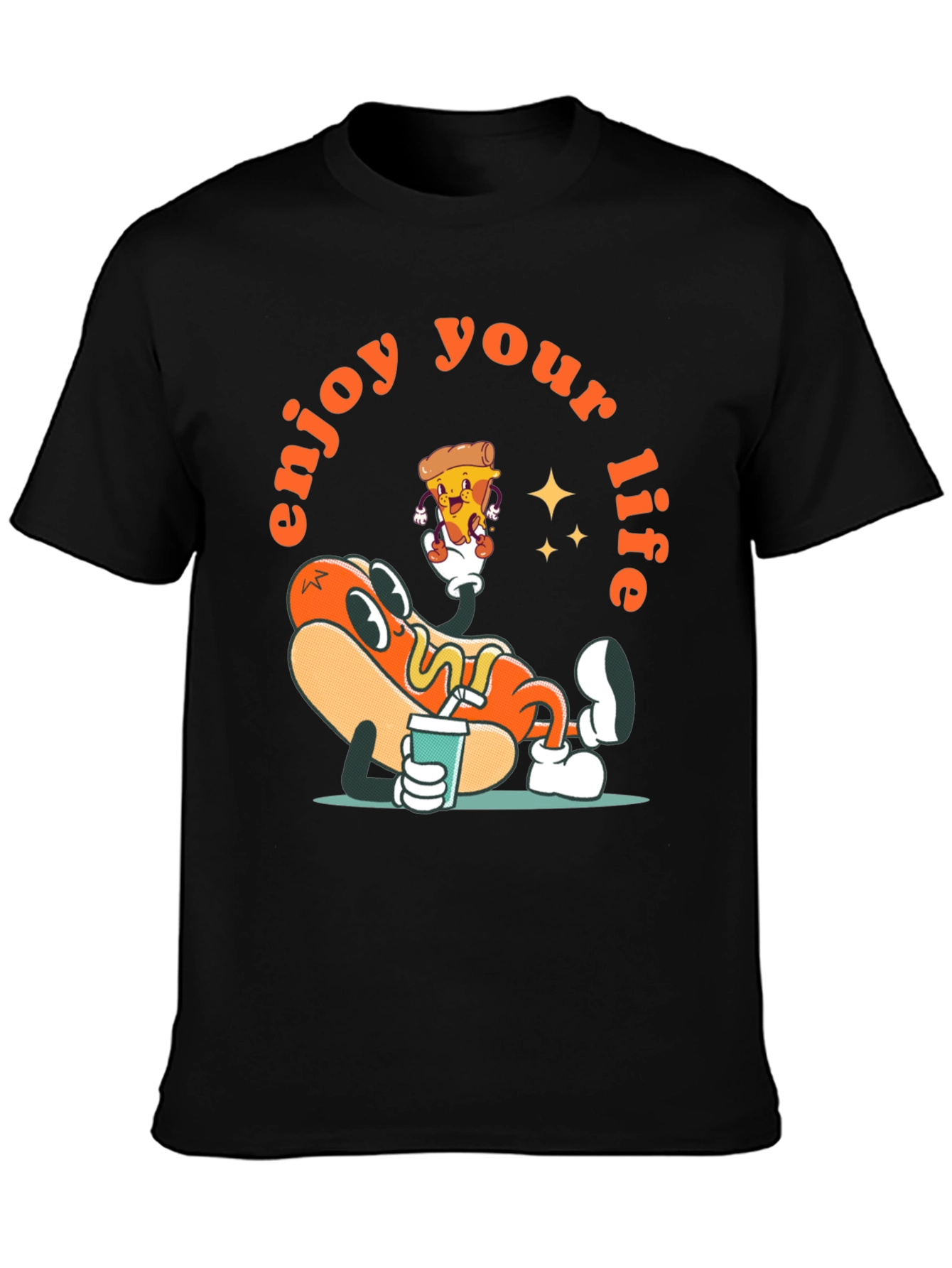 Black Enjoy Your Life Cartoon Graphic Tee view 3
