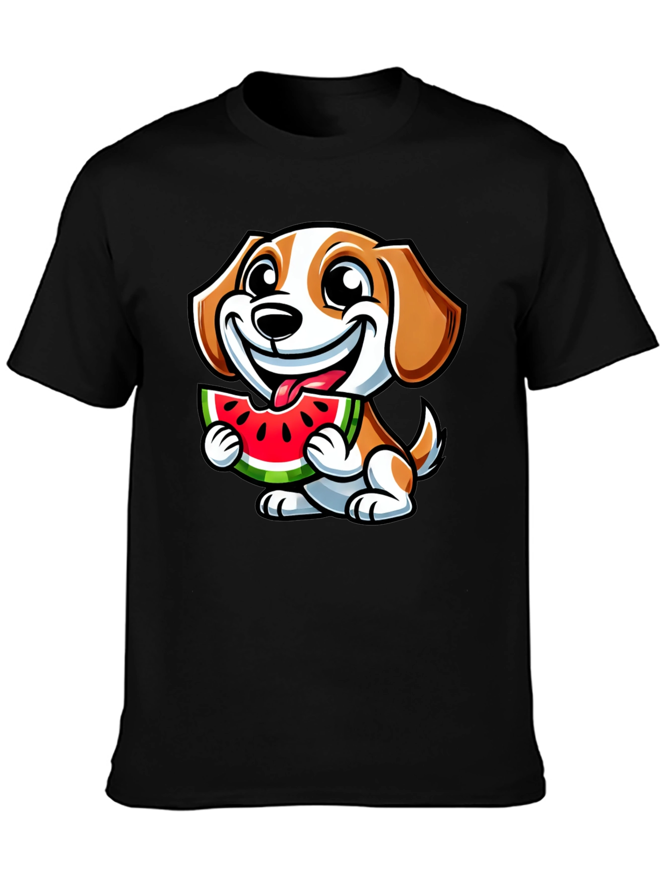 Black Cute Dog Eating Watermelon Black T-Shirt view 3