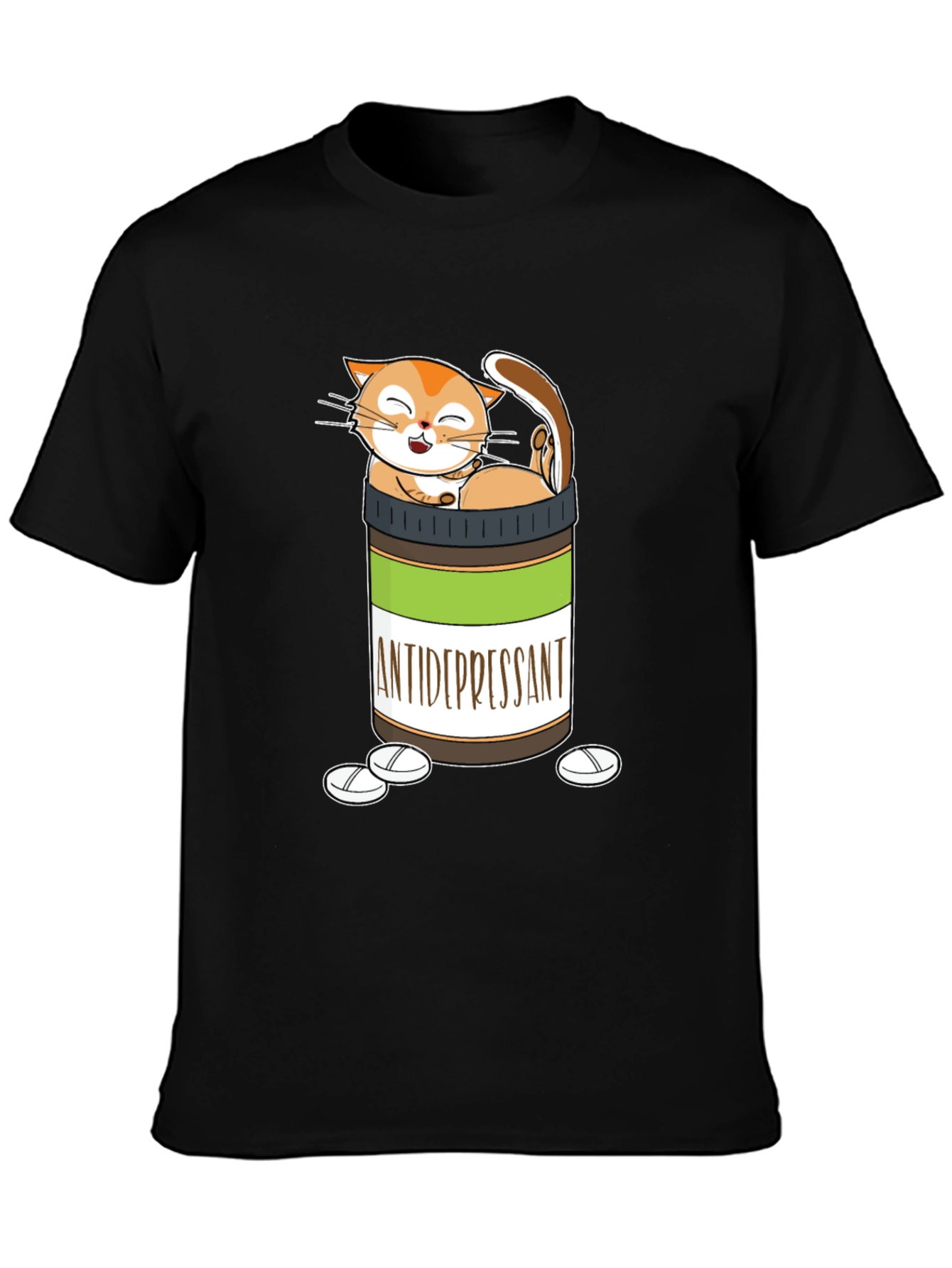 Black Funny Cat Antidepressant T-Shirt view 3