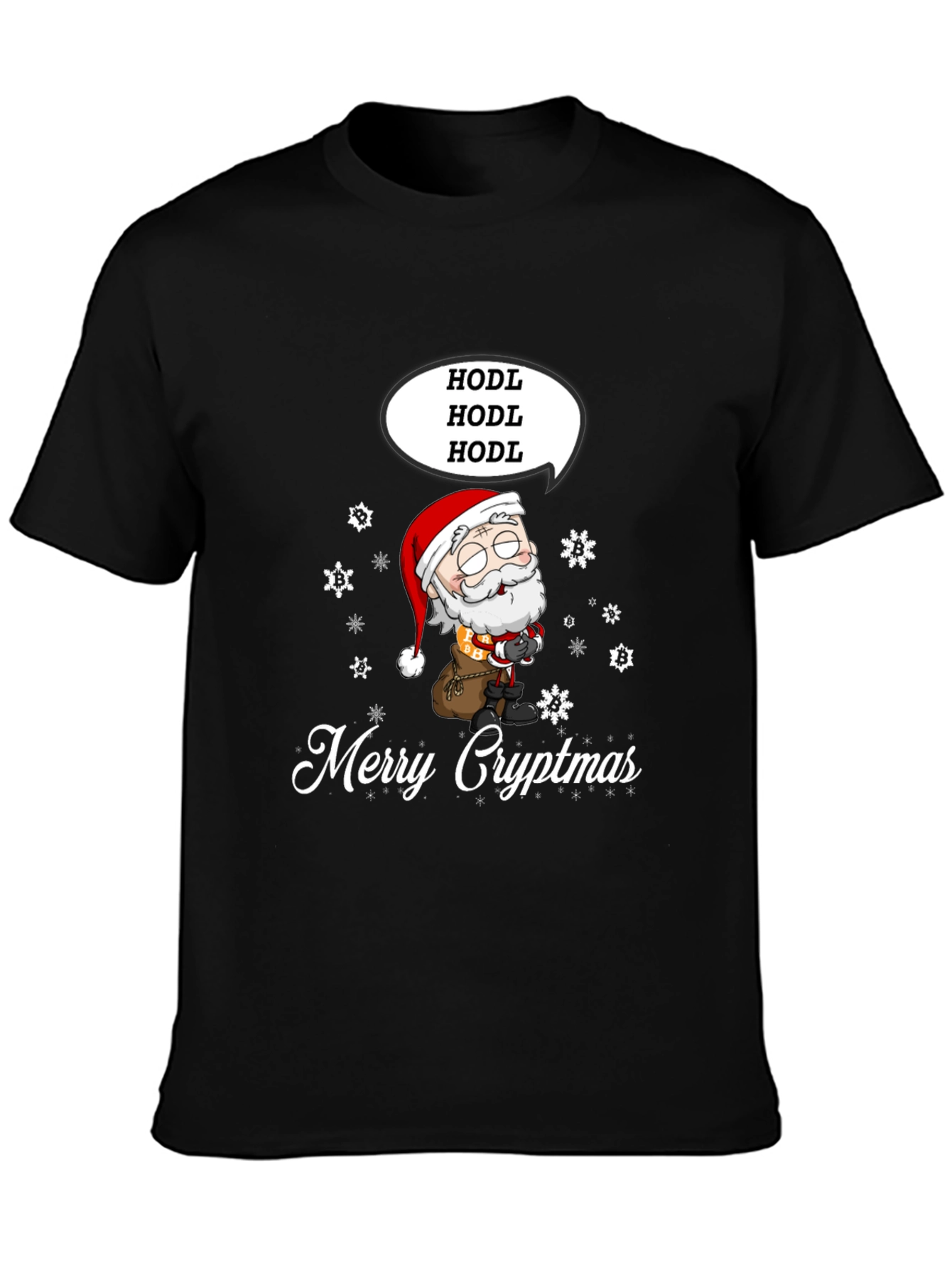 Black Merry Cryptmas HODL Santa Tee view 3