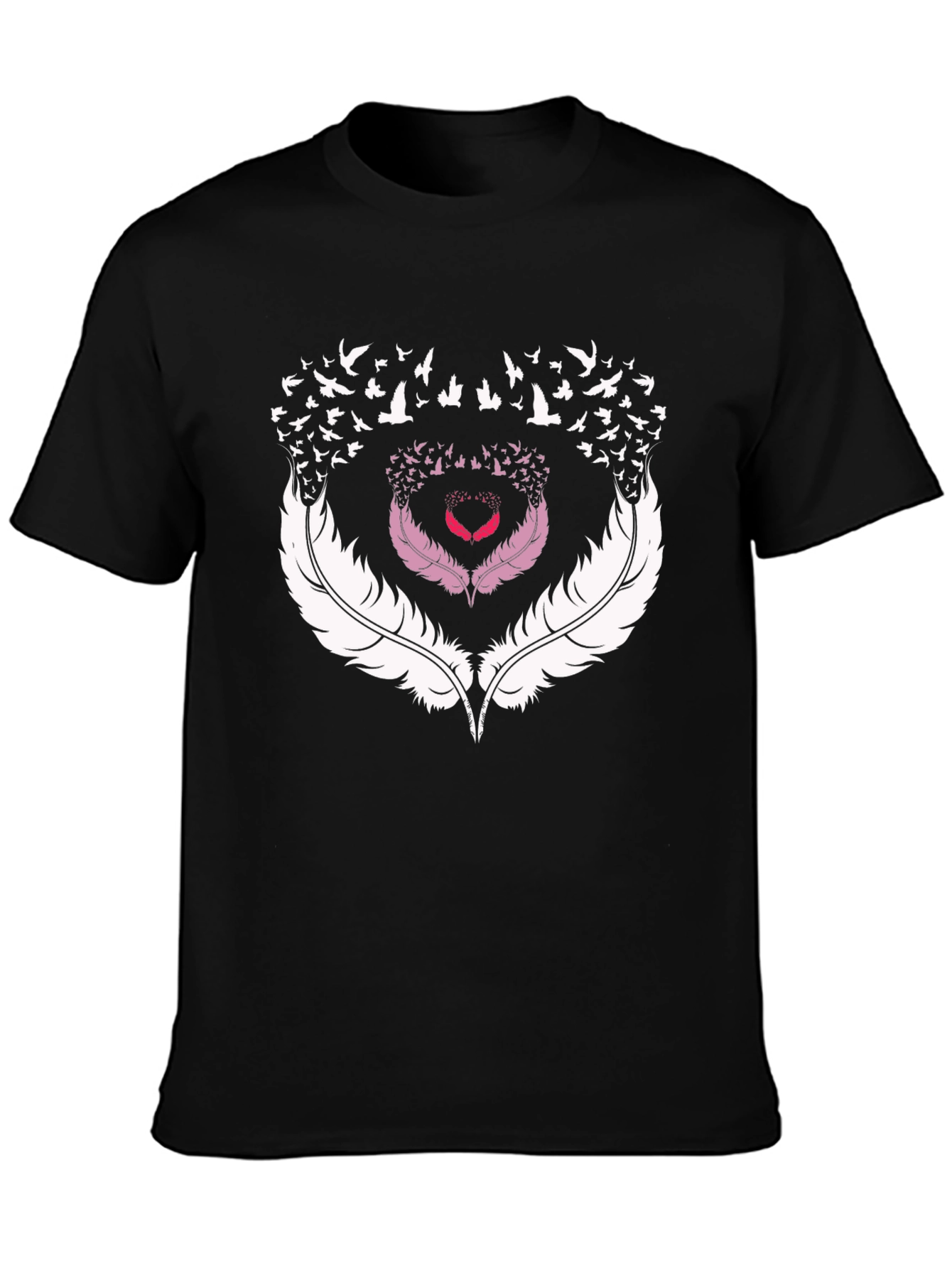 Black Feather Heart Bird T-Shirt view 3