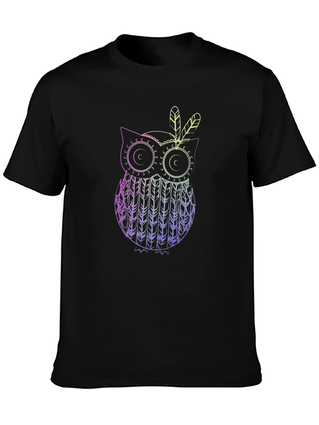 Black Owl Feather Graphic Black T-Shirt view 3