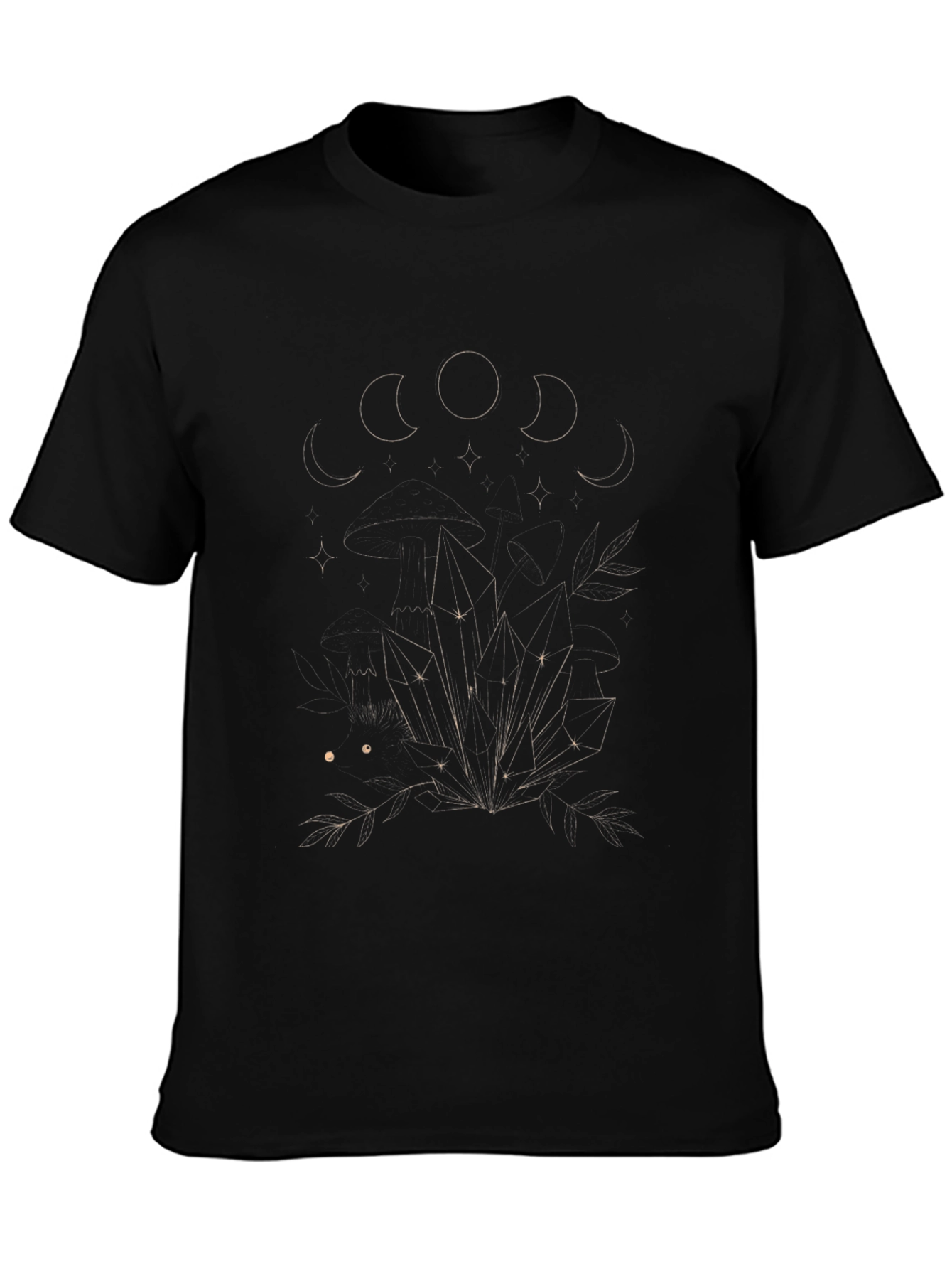 Black Mystic Moon Phases & Crystals Black T-Shirt view 3