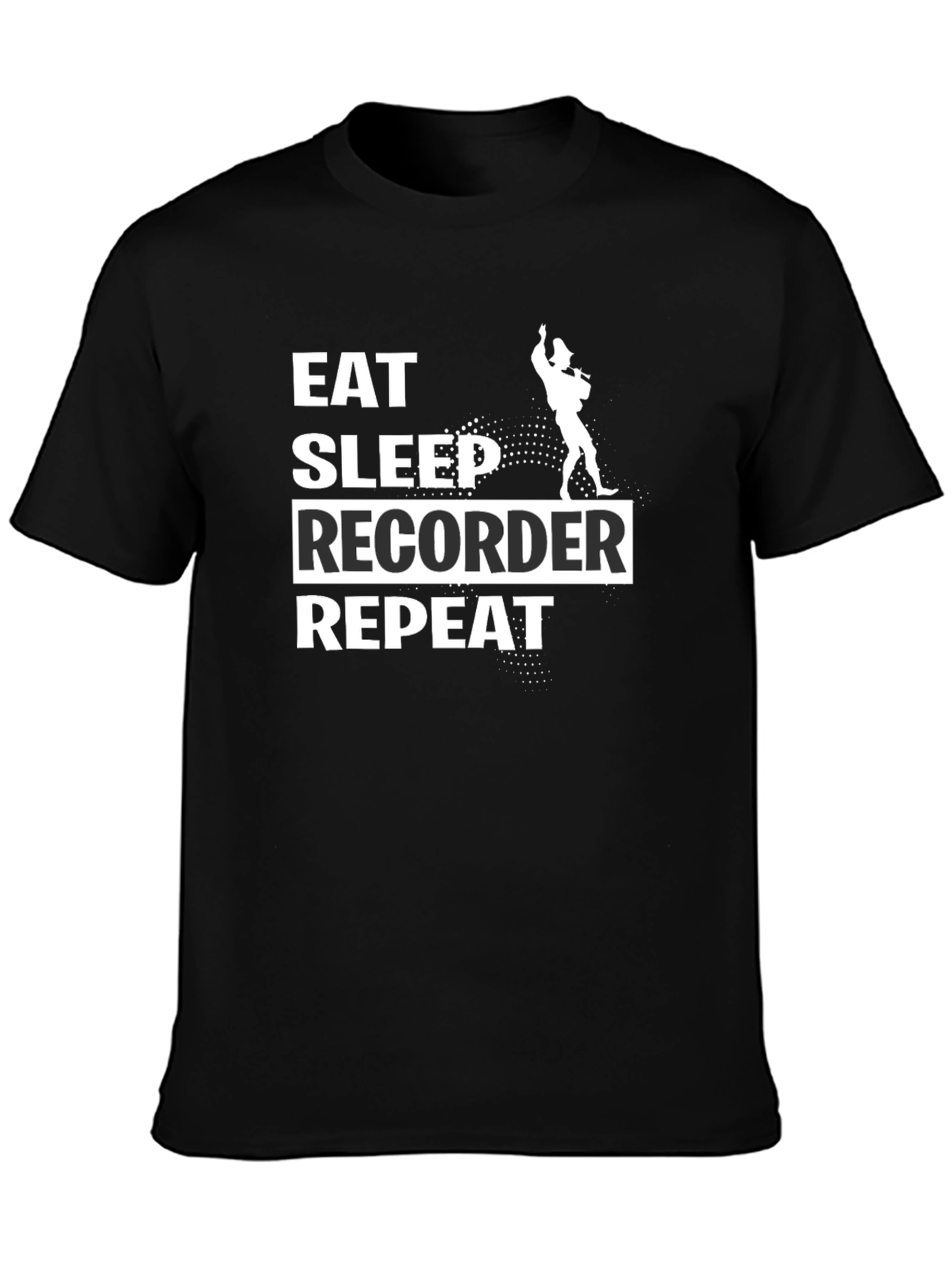 Black Eat Sleep Recorder Repeat Black T-Shirt view 3