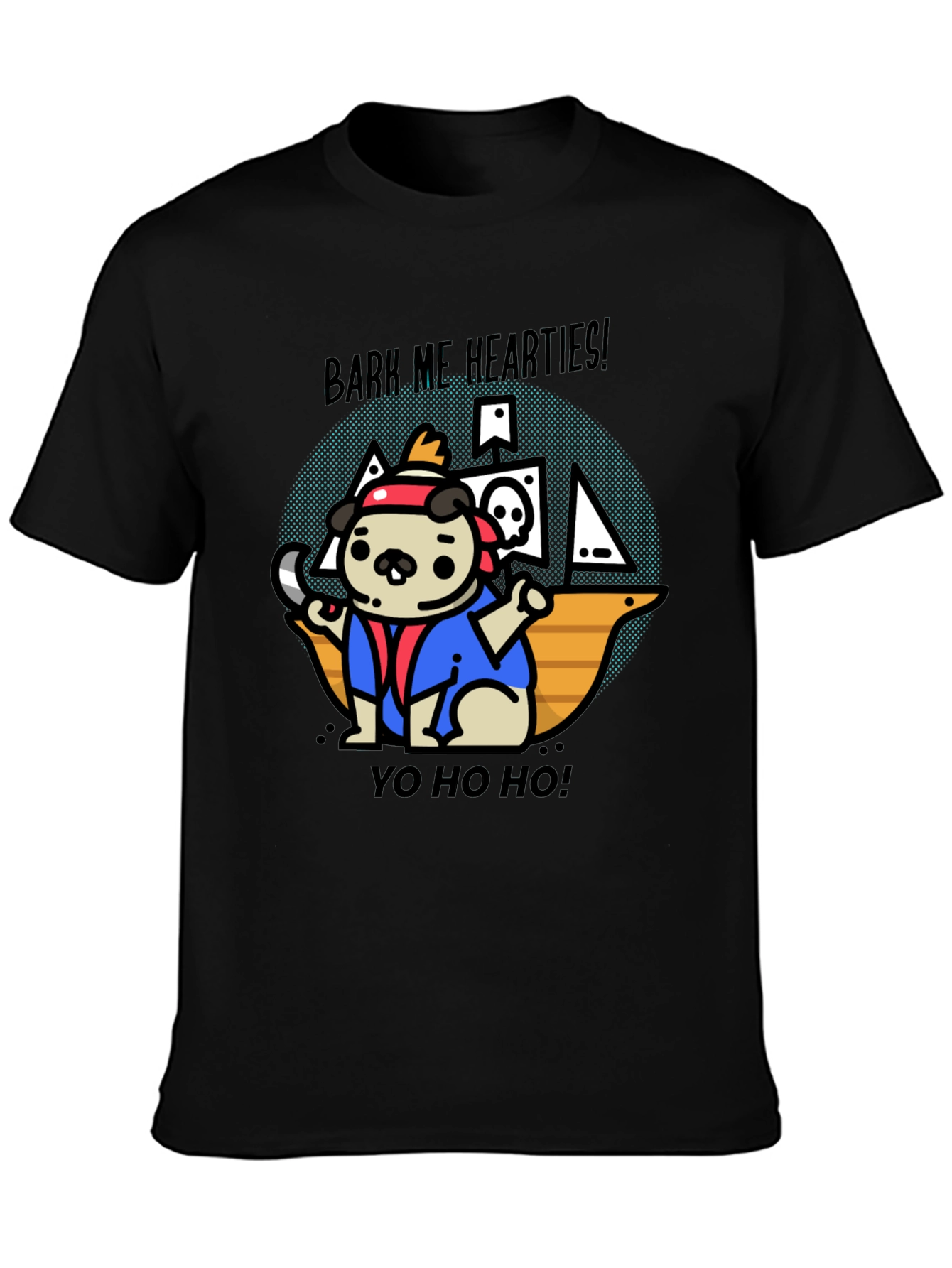 Black Pirate Pug T-Shirt - Bark Me Hearties! view 3