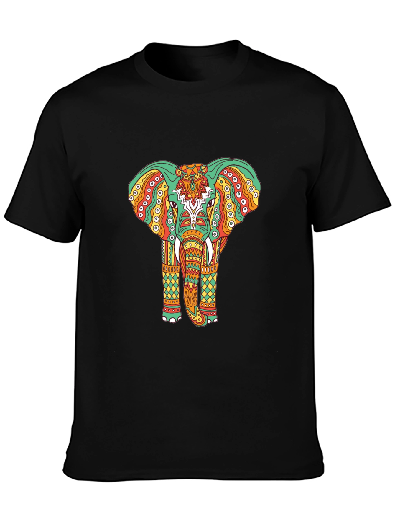 Black Elephant Graphic Tee - Bohemian Style Black T-Shirt view 3