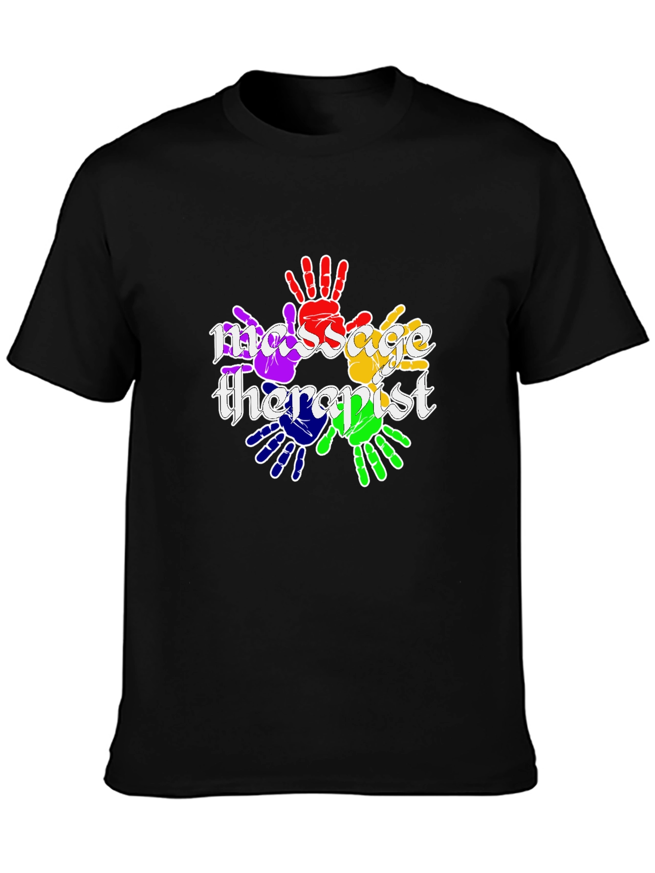 Black Massage Therapist Rainbow Handprint T-Shirt view 3