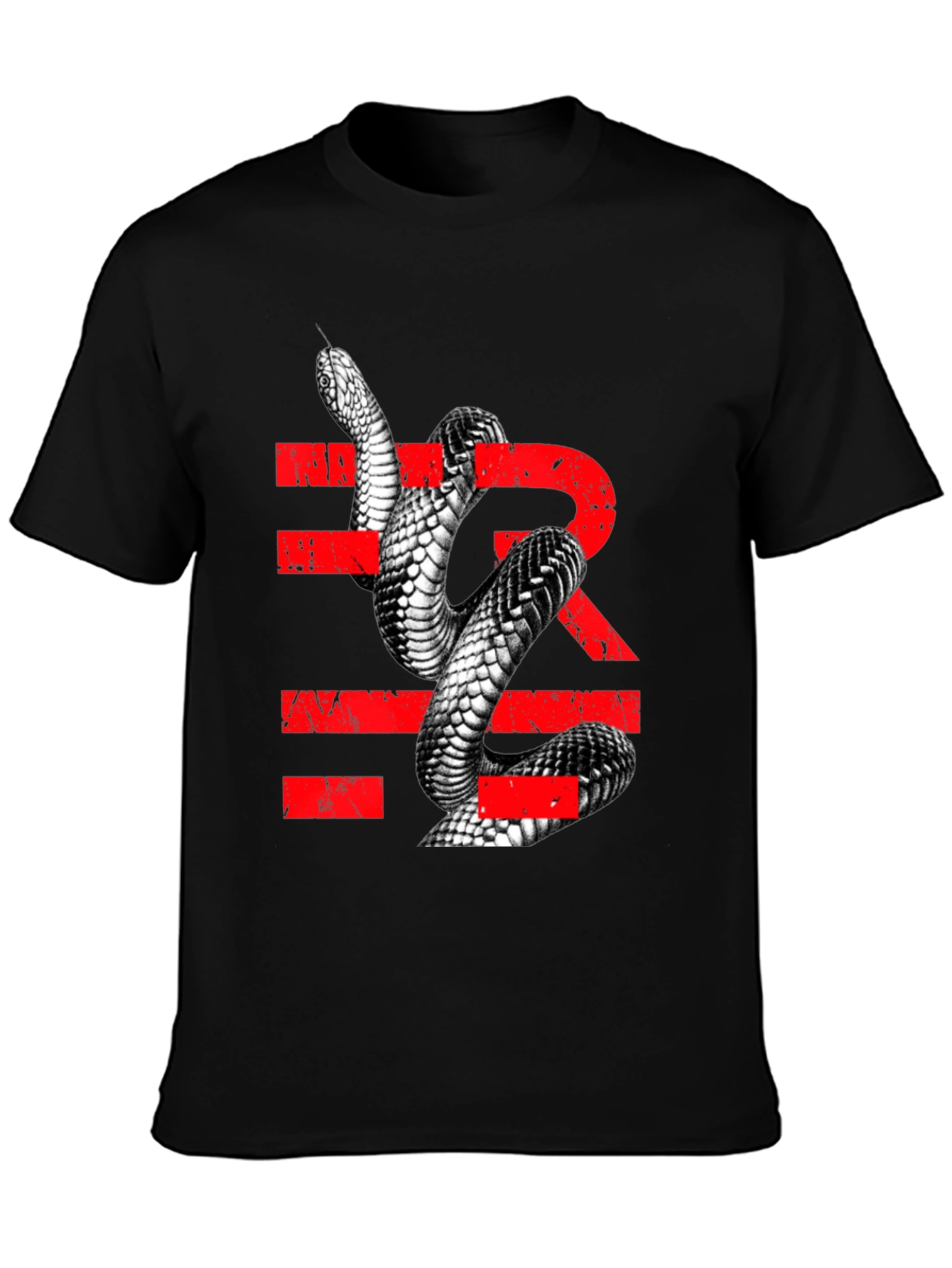 Black Snake Graphic Tee - Men's Black T-Shirt with Reptile Print view 3