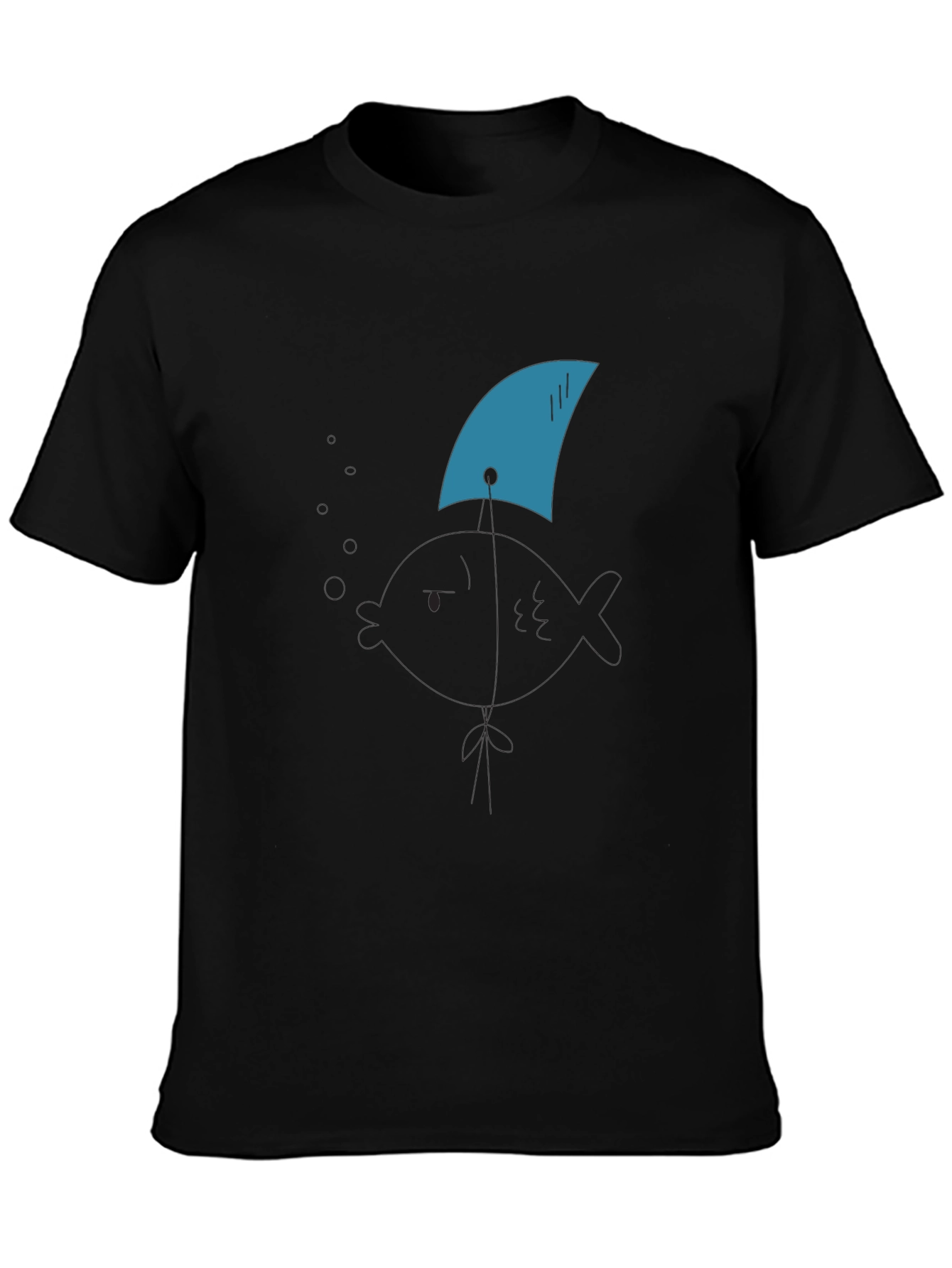 Black Shark Fin Tee - Black Cotton Graphic T-Shirt view 3