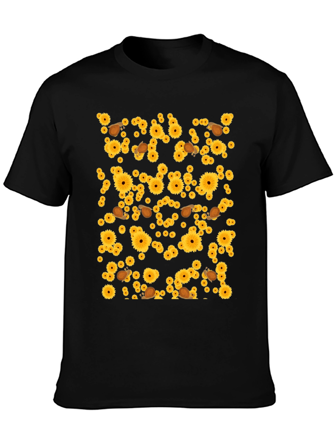 Black Sunflower & Snail Graphic Black T-Shirt view 3
