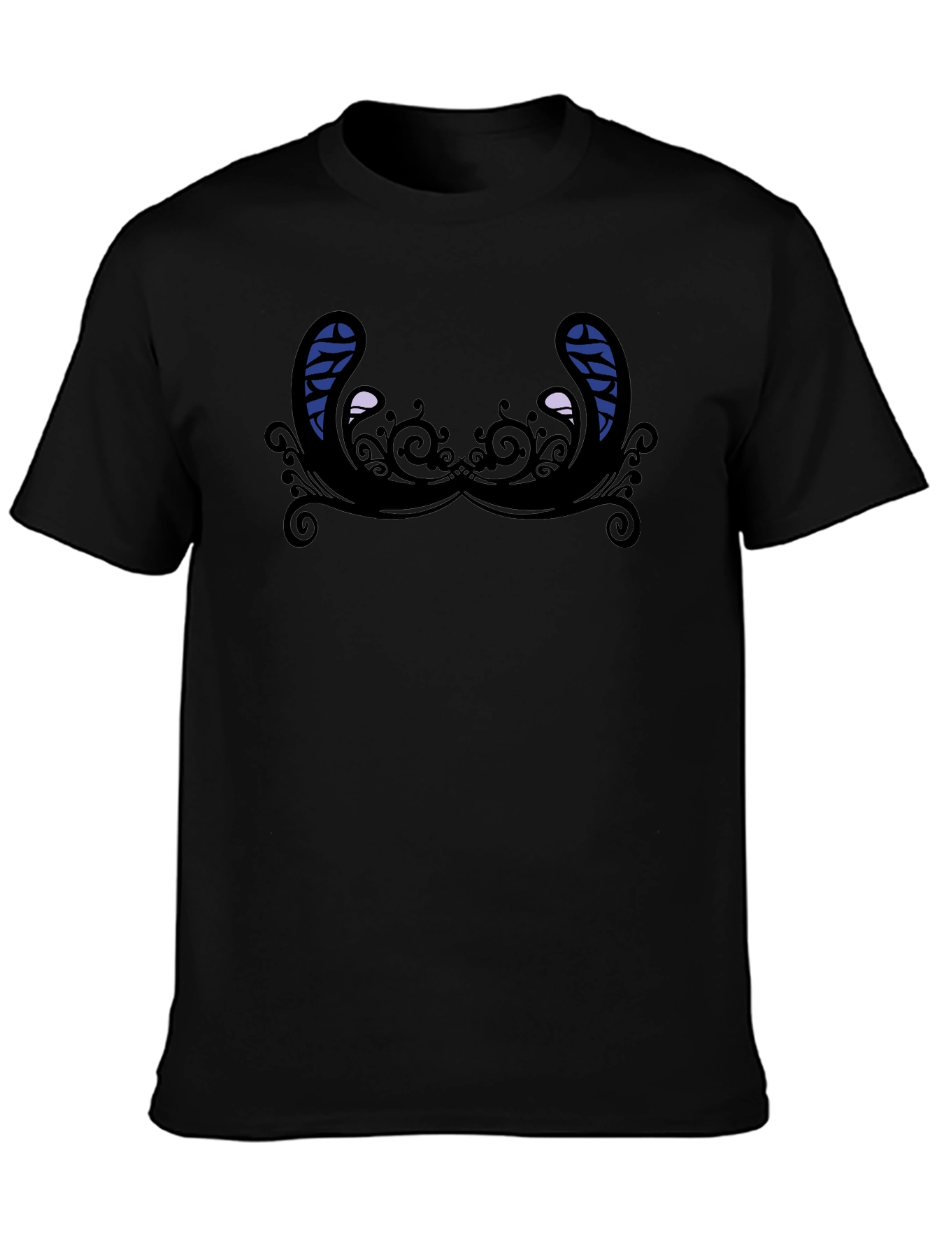 Black Novelty Graphic T-Shirt - Quirky Mustache Design, Black Tee view 3