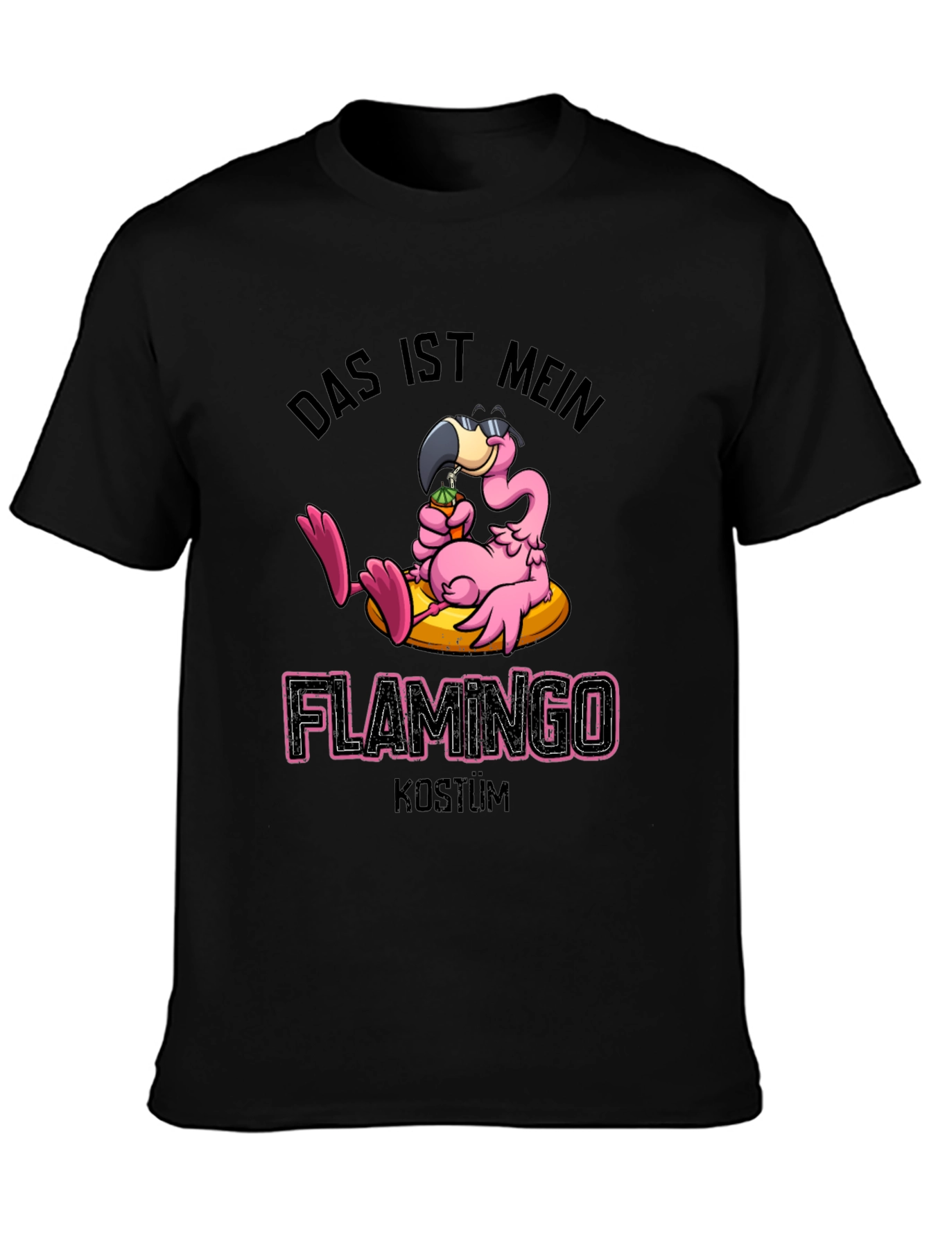 Black Funny Flamingo Costume T-Shirt view 3