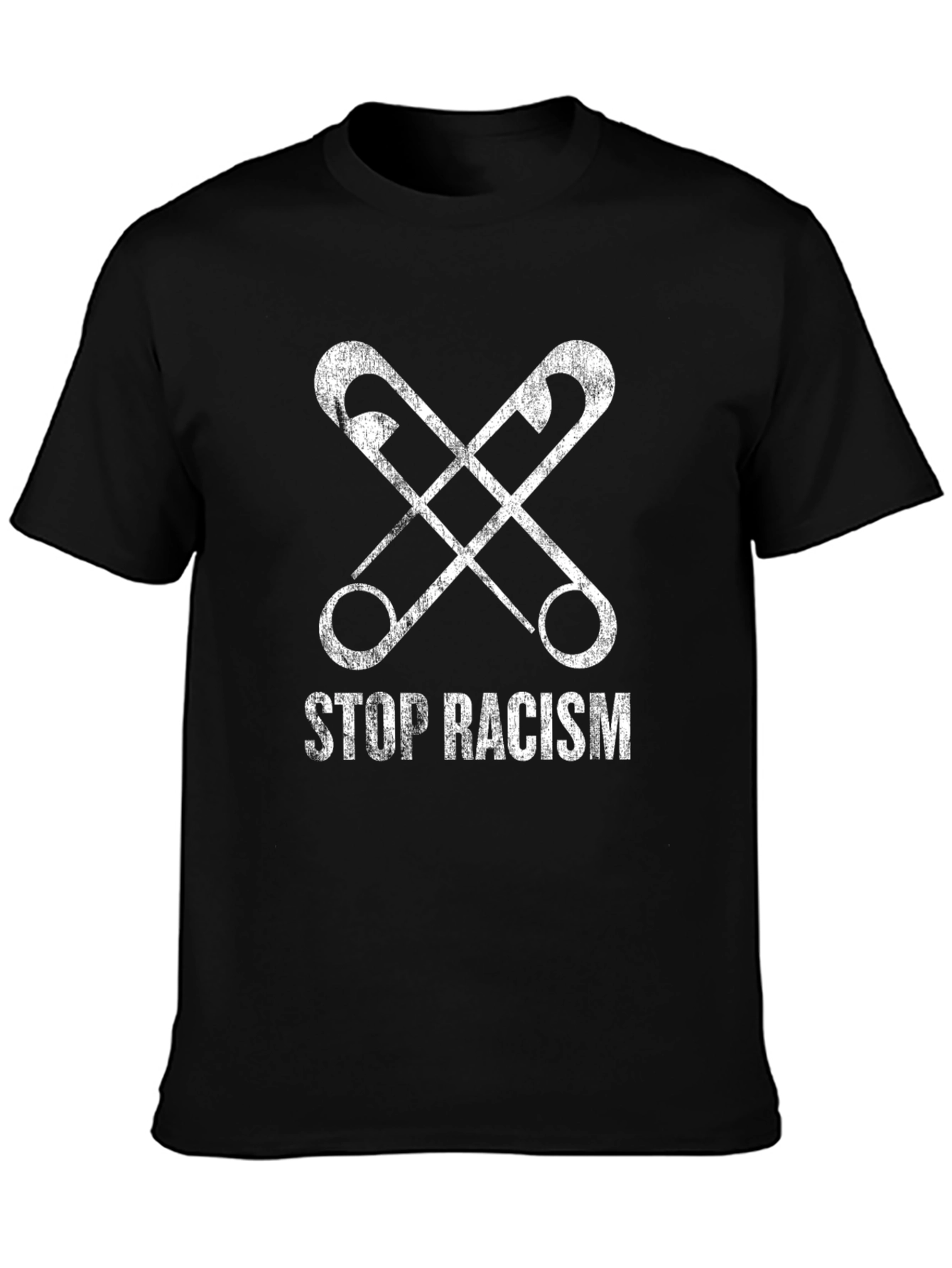 Black Stop Racism Safety Pin Graphic T-Shirt view 3