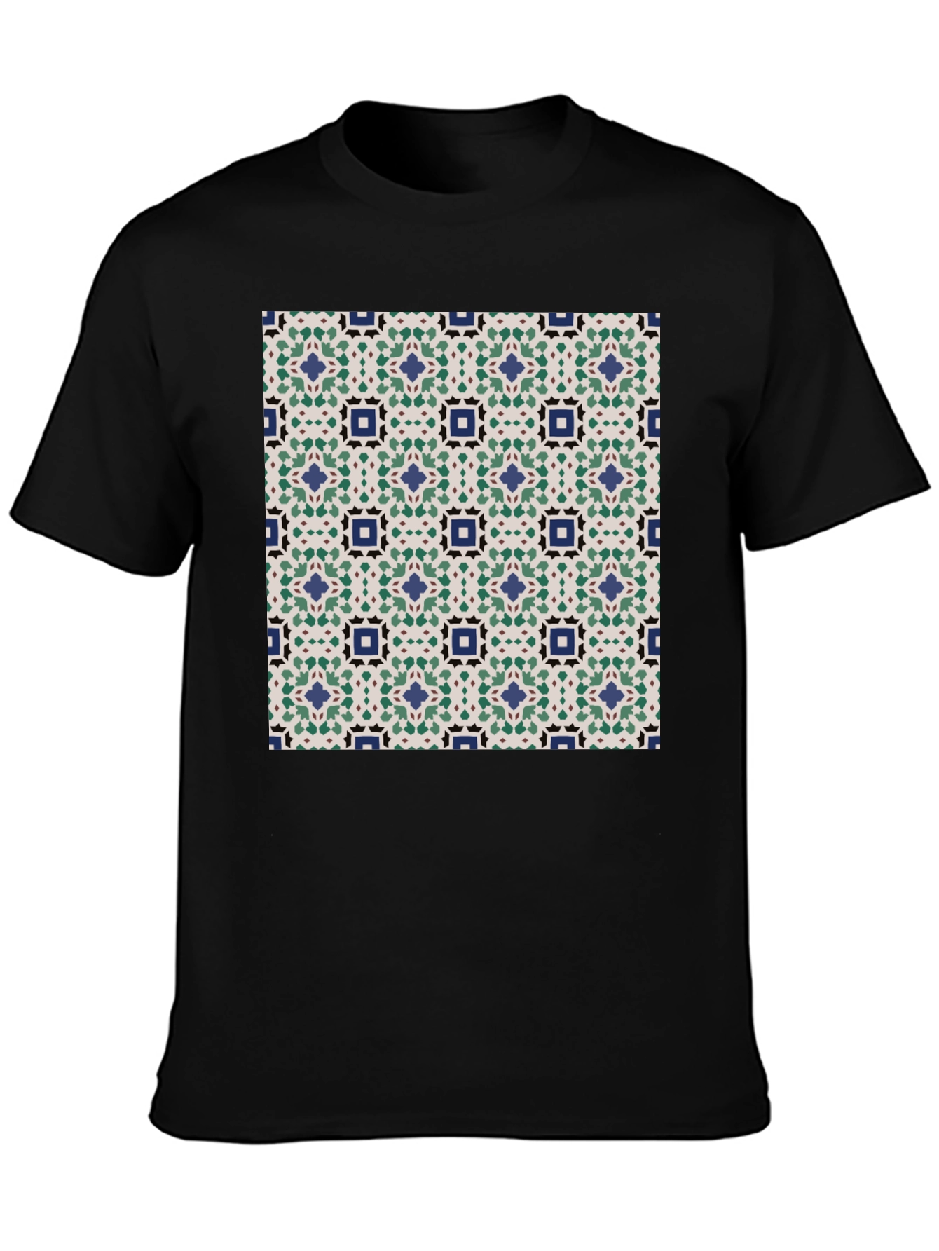 Black Patterned T-Shirt: Geometric Design view 3