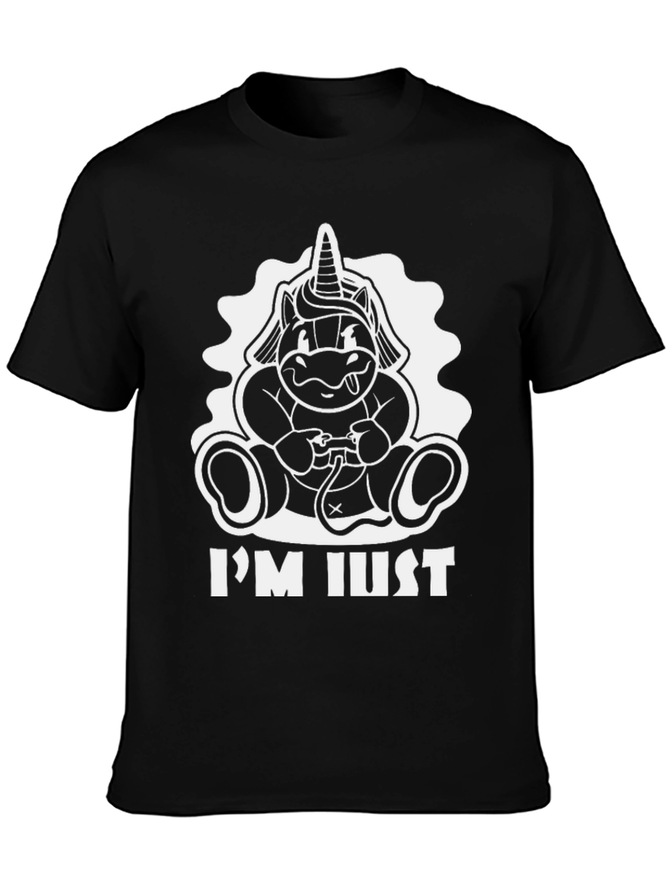 Black Unicorn Gamer Black T-Shirt - "I'm Just" view 3