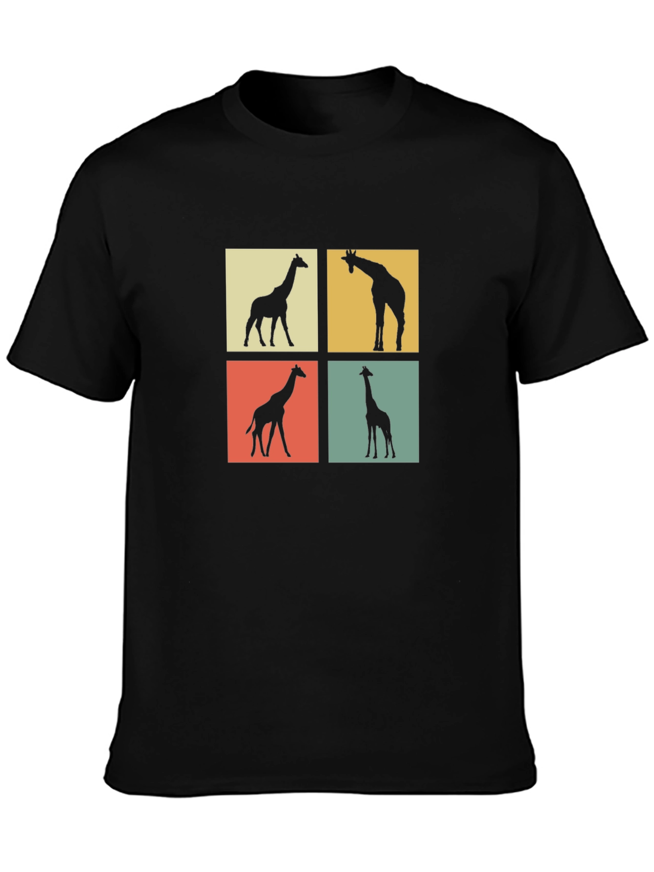 Black Giraffe Pop Art Graphic Tee - Classic Black Cotton Shirt view 3