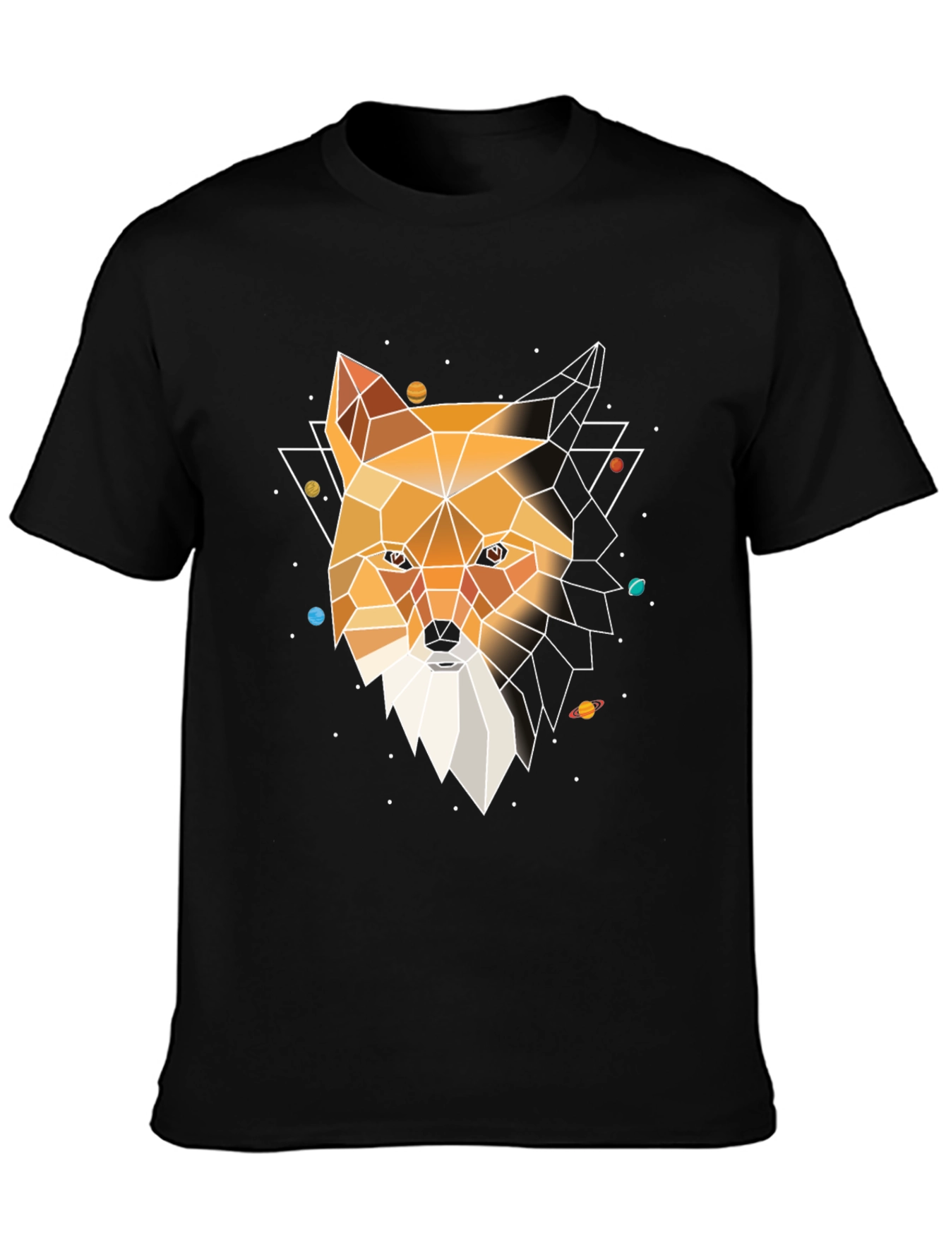 Black Geometric Fox Head Graphic Tee - Modern Black T-Shirt view 3