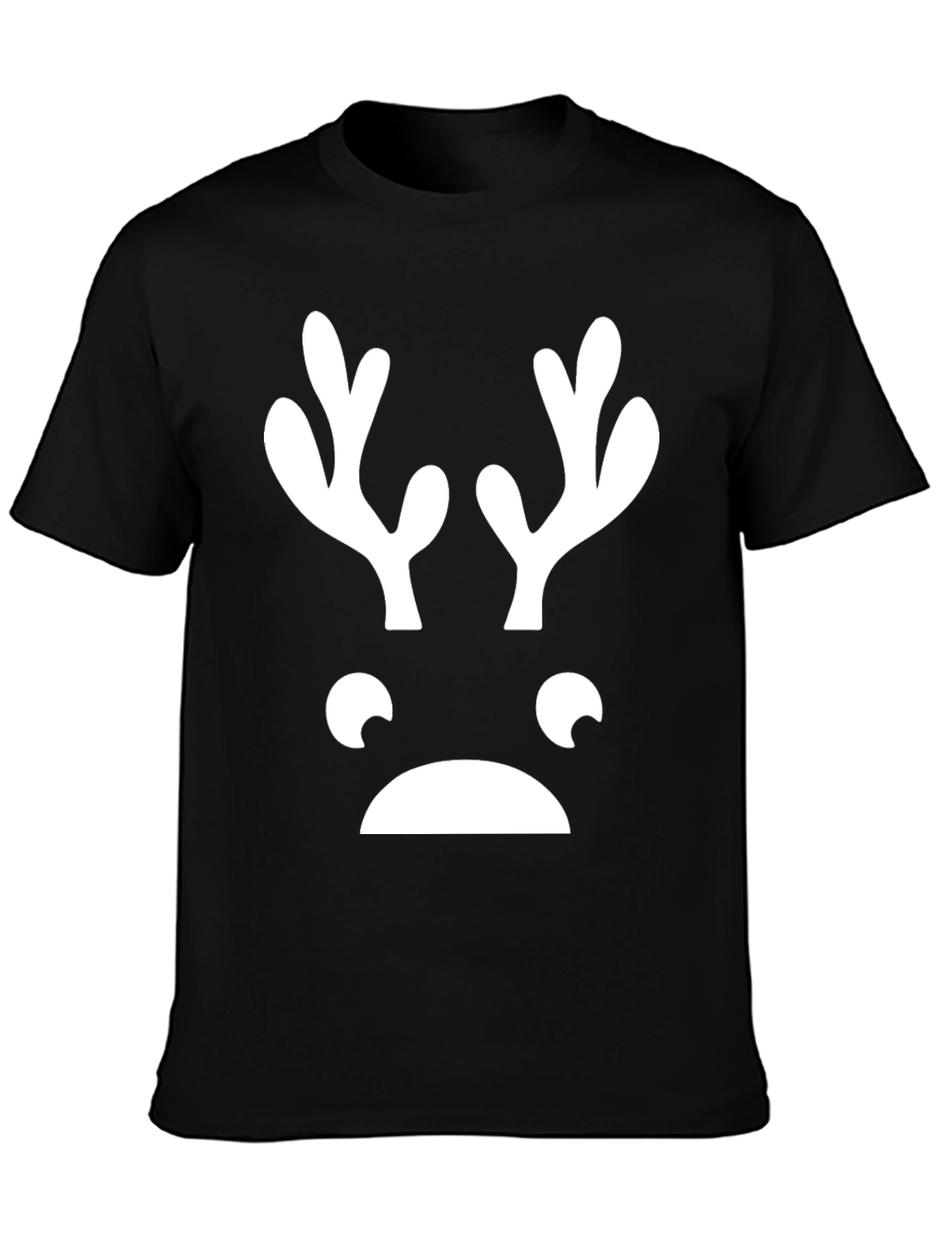 Black Funny Reindeer Face Graphic Tee - Black T-Shirt view 3