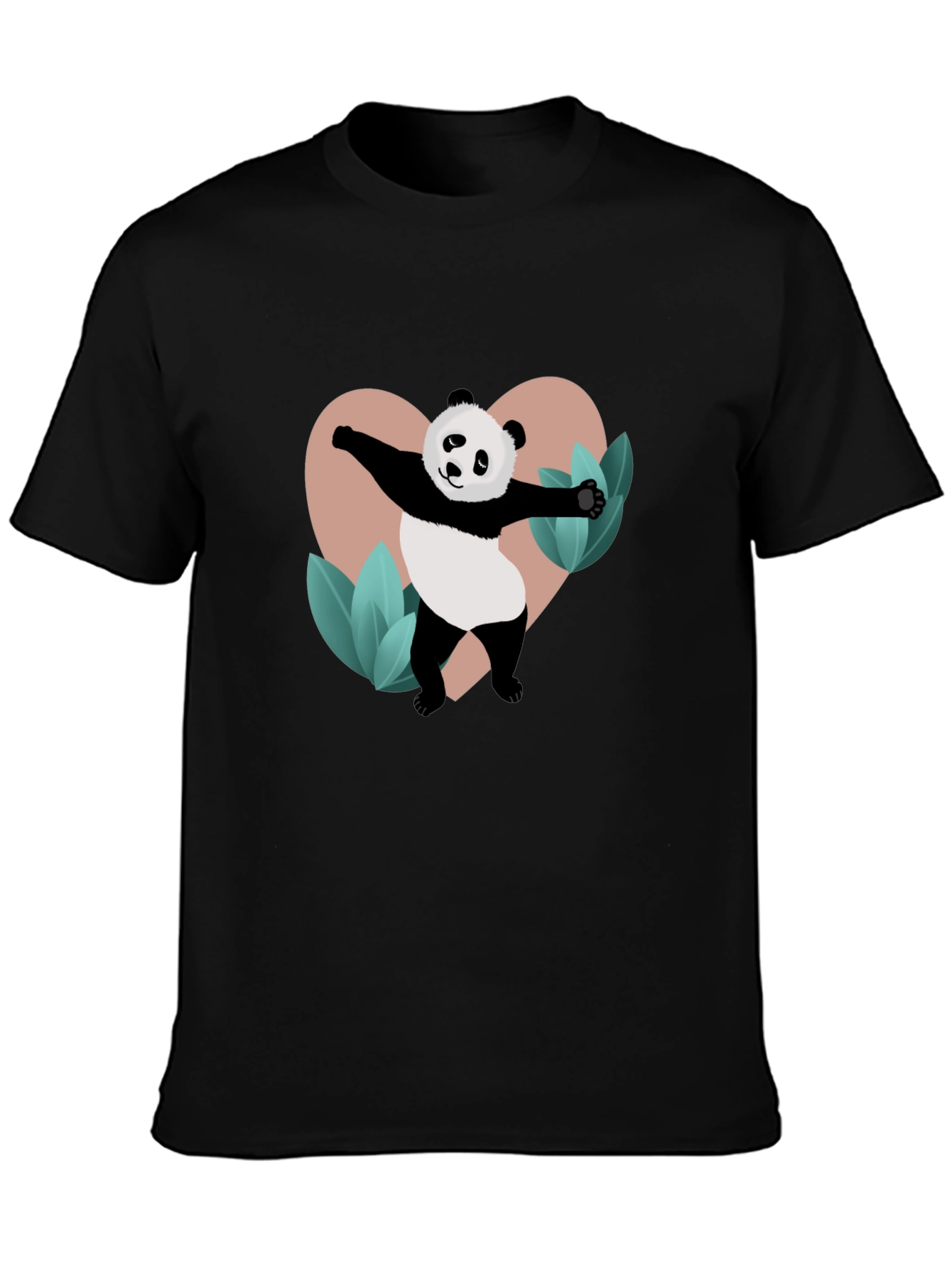 Black Panda Heart Graphic Black T-Shirt view 3