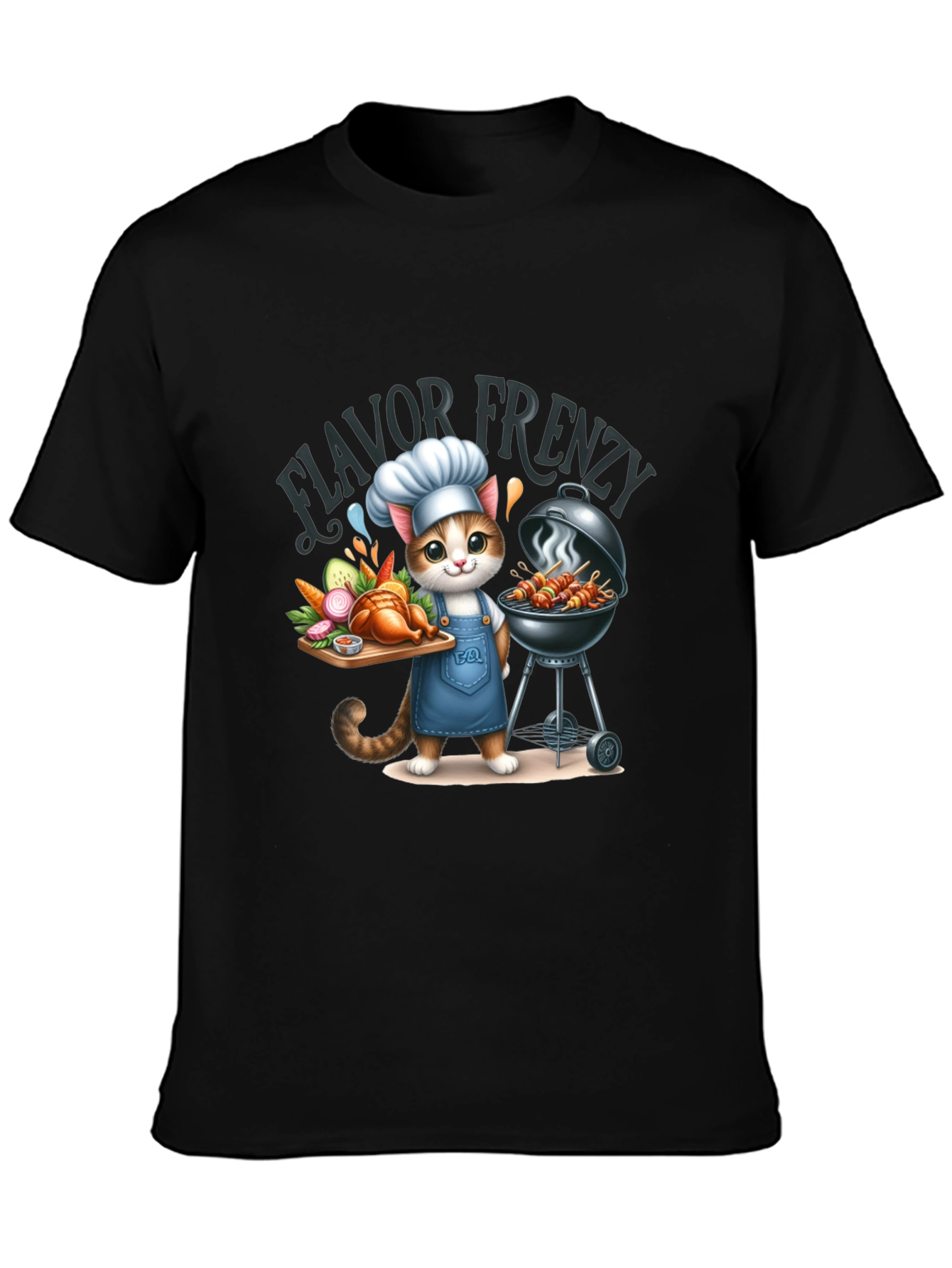 Black Flavor Frenzy Cat Chef T-Shirt view 3