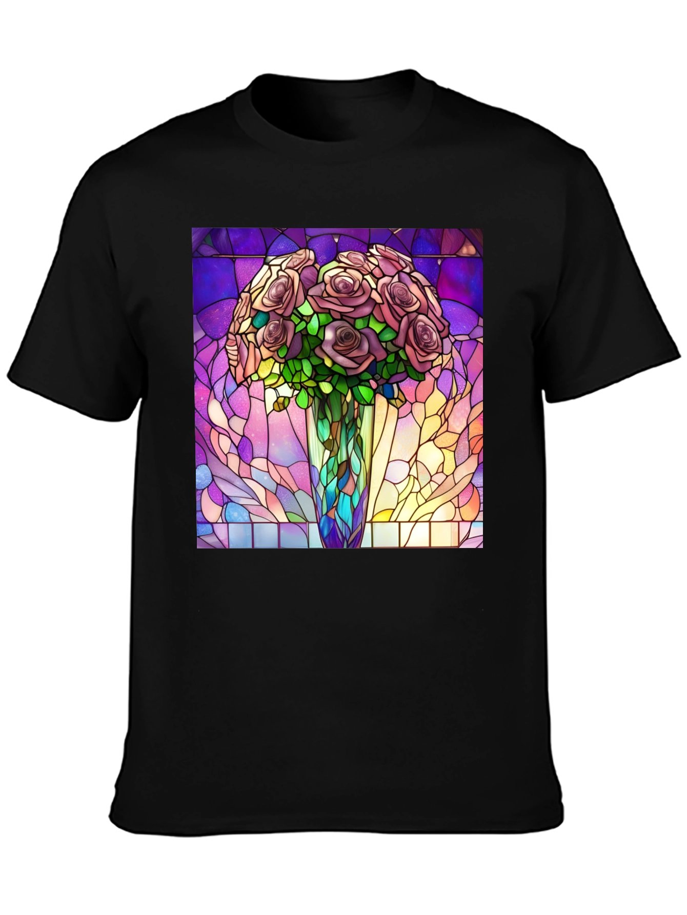 Black Stained Glass Roses Graphic T-Shirt view 3