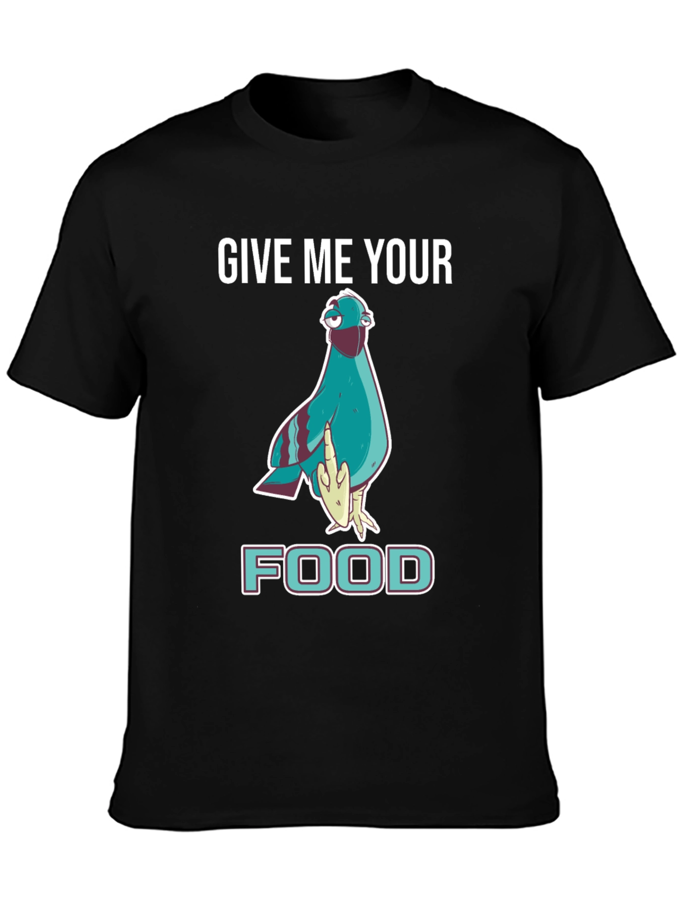 Black Give Me Your Food Pigeon T-Shirt view 3