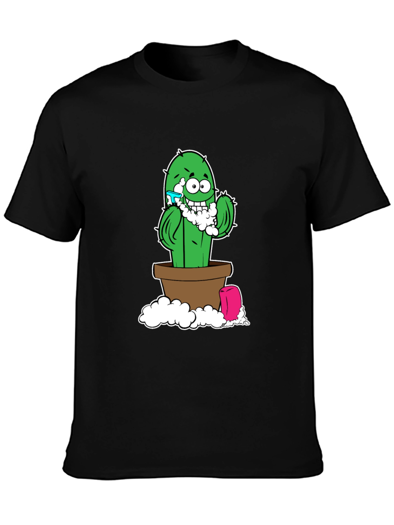 Black Funny Shaving Cactus Black T-Shirt view 3